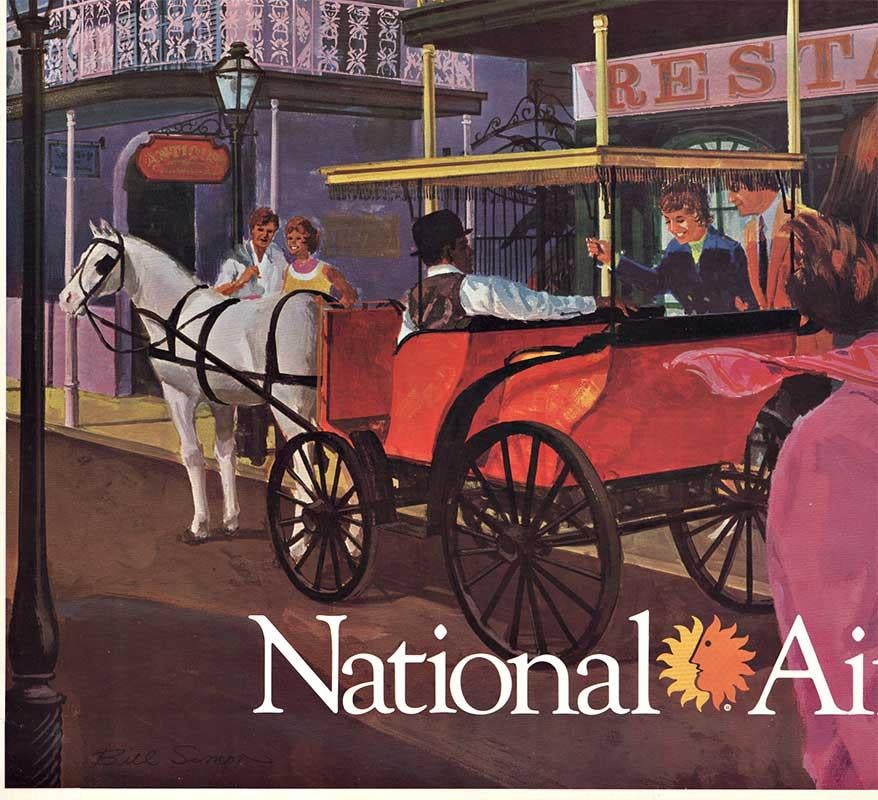 Original New Orleans National Airlines vintage American travel poster - Print by Bill Simon