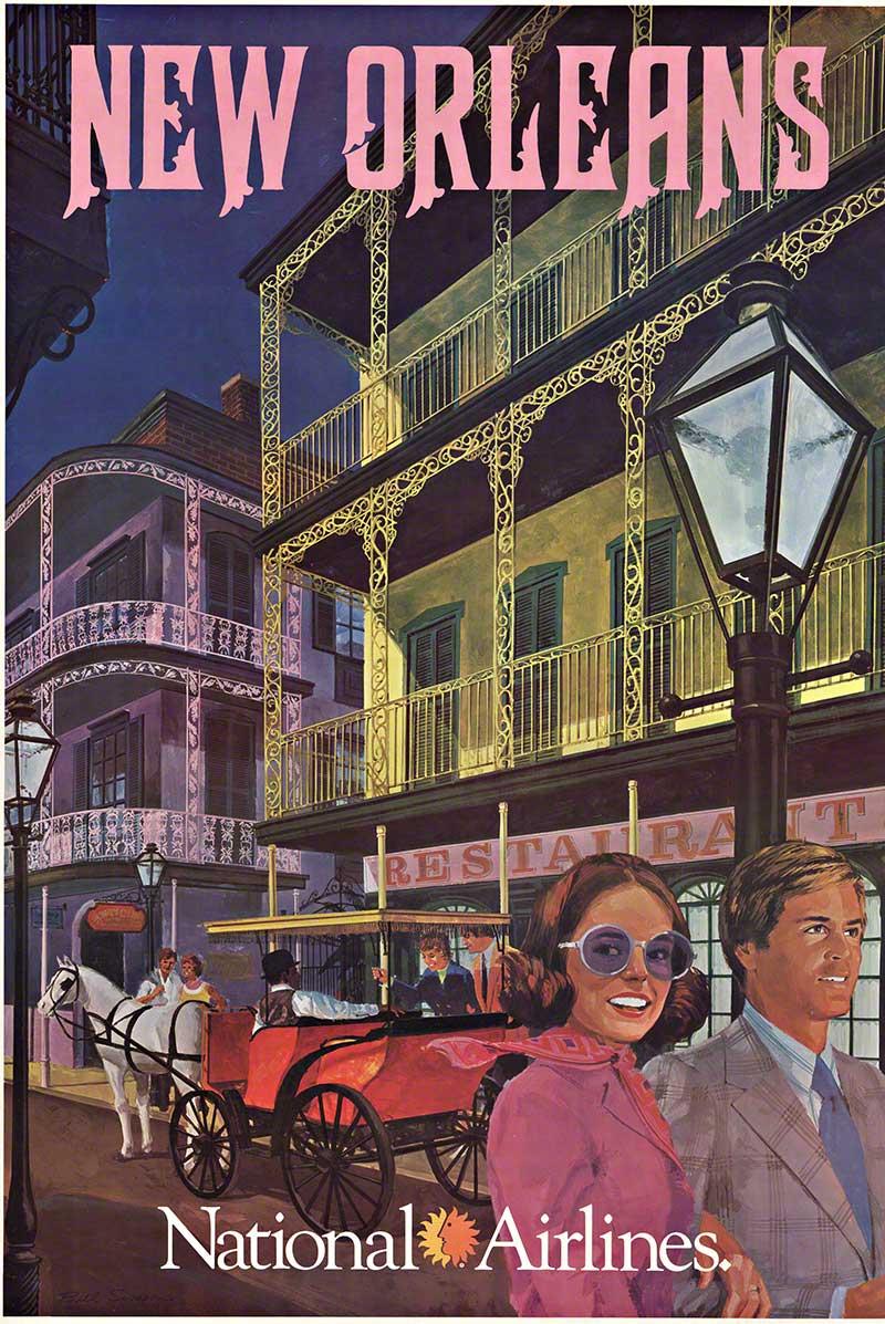 Bill Simon Landscape Print - Original New Orleans National Airlines vintage American travel poster