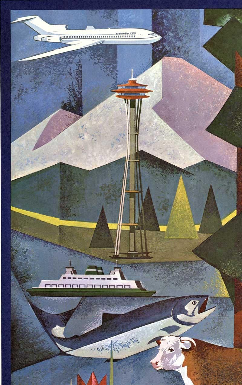 Visite originale de l'État de Washington « 75th » (75e) anniversaire de la poste vintage avec diamants - Modernisme américain Print par Harry Bonath