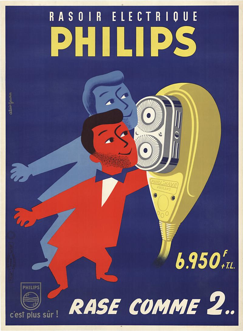 Affiche publicitaire française d'origine vintage Philips Rasoir Electrique - Moderne Print par Alain Gauthier
