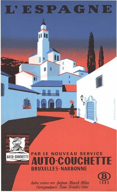 L'Espagne Auto Couchette original vintage travel poster