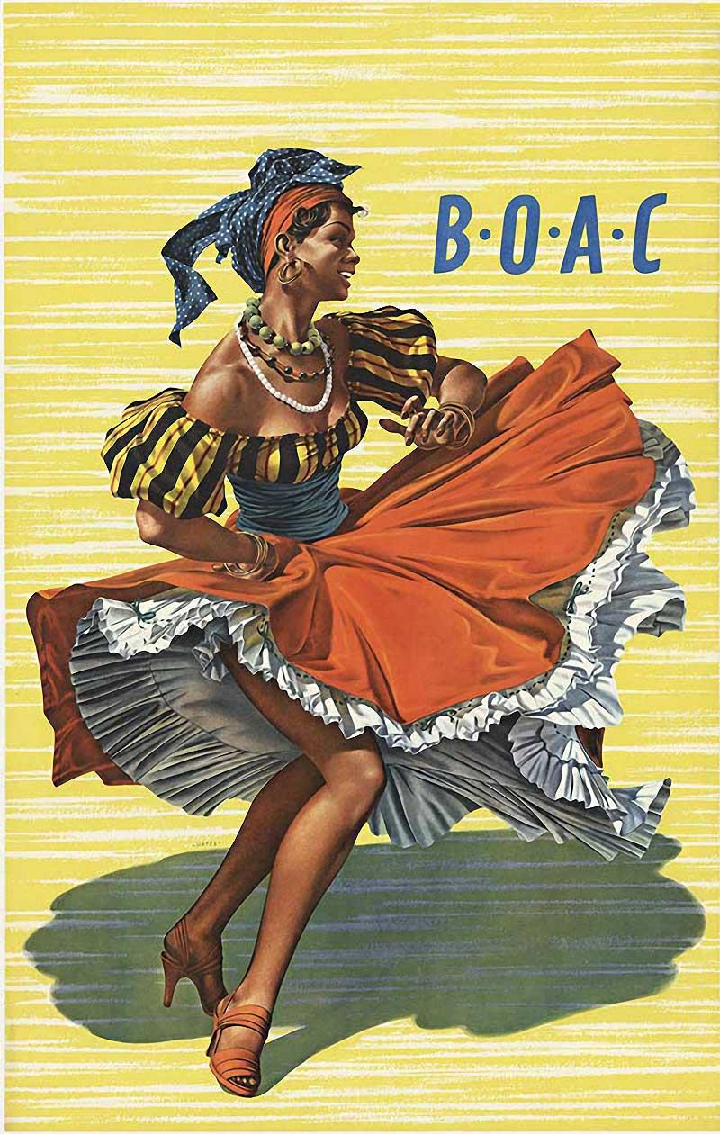 Original BOAC lithograph Caribbean vintage poster