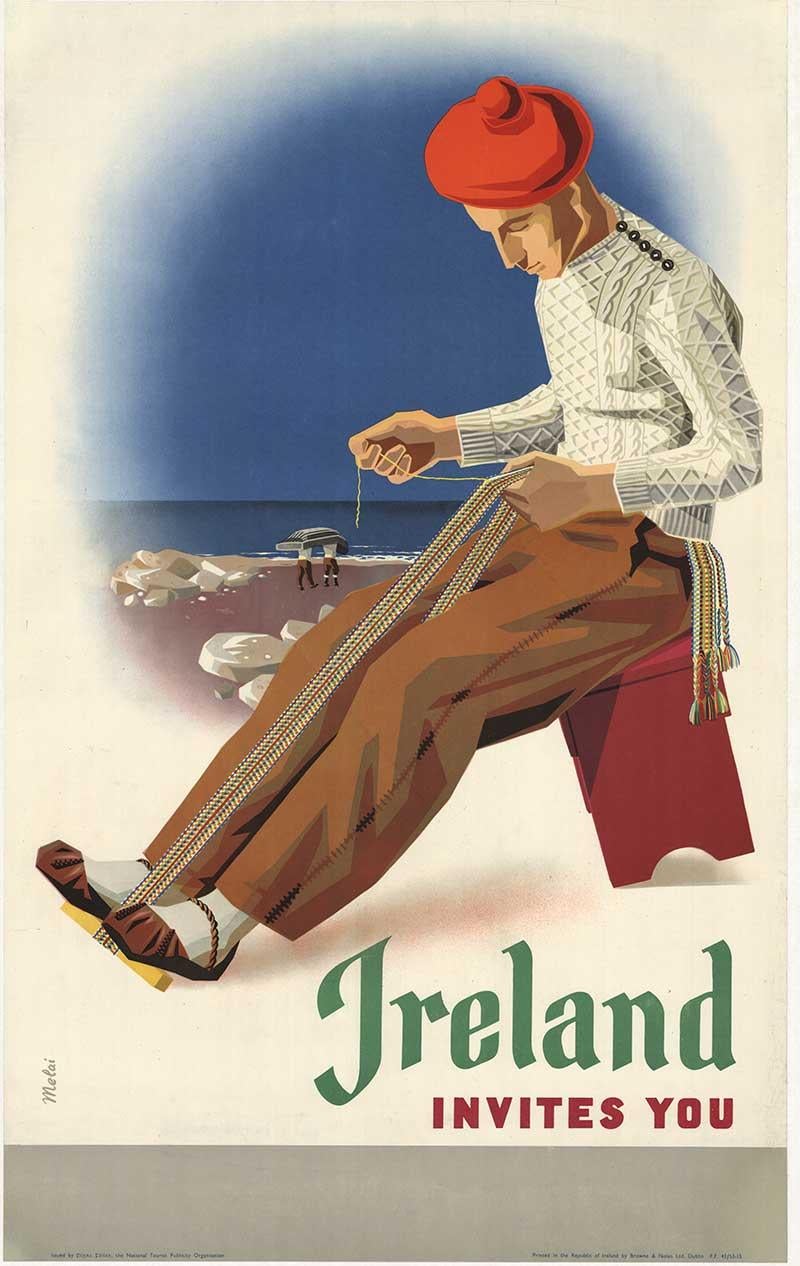 Ireland Invites You original vintage travel poster - American Realist Print by Guss Melai