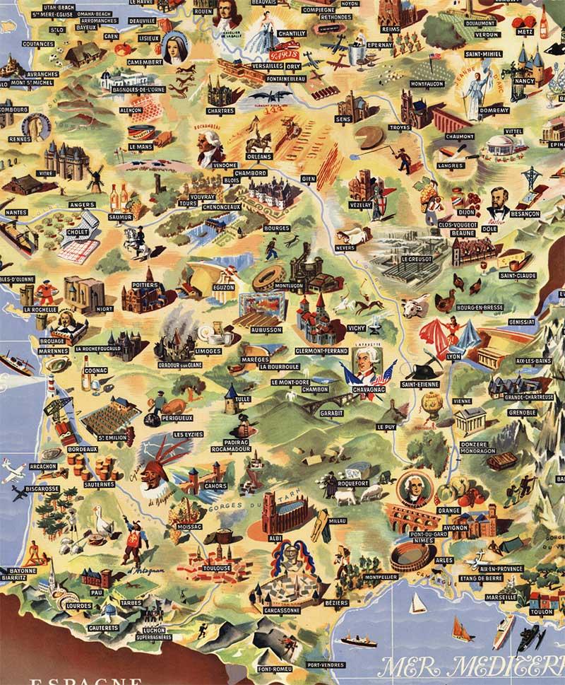 Vintage-Postkartenkarte Societe Nationale des Chemins de Fer Francais aus Frankreich, Frankreich (Amerikanischer Realismus), Print, von P. Bouvry
