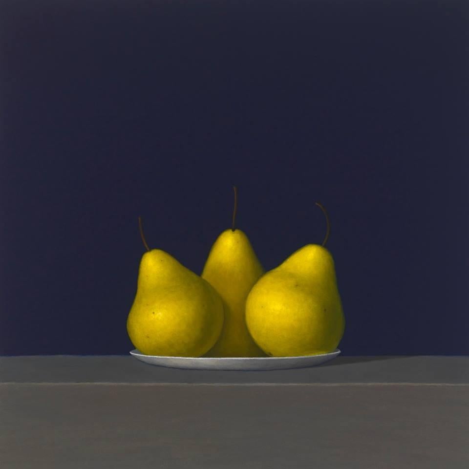 David Harrison Still-Life Painting - Three Pears on a Pewter Plate , oil painting, American Realism 