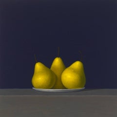 Peinture à l'huile « Three Pears on a Pewter Plate » (trois poires sur une plaque d'étain):: réalisme américain