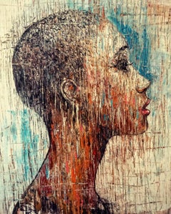 Cuban Tropical Woman, oil and mixed media, Abstract Portrait