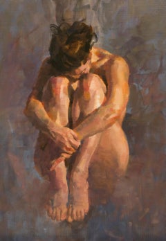 V. in Tucked Position, oil painting, Figurative style 