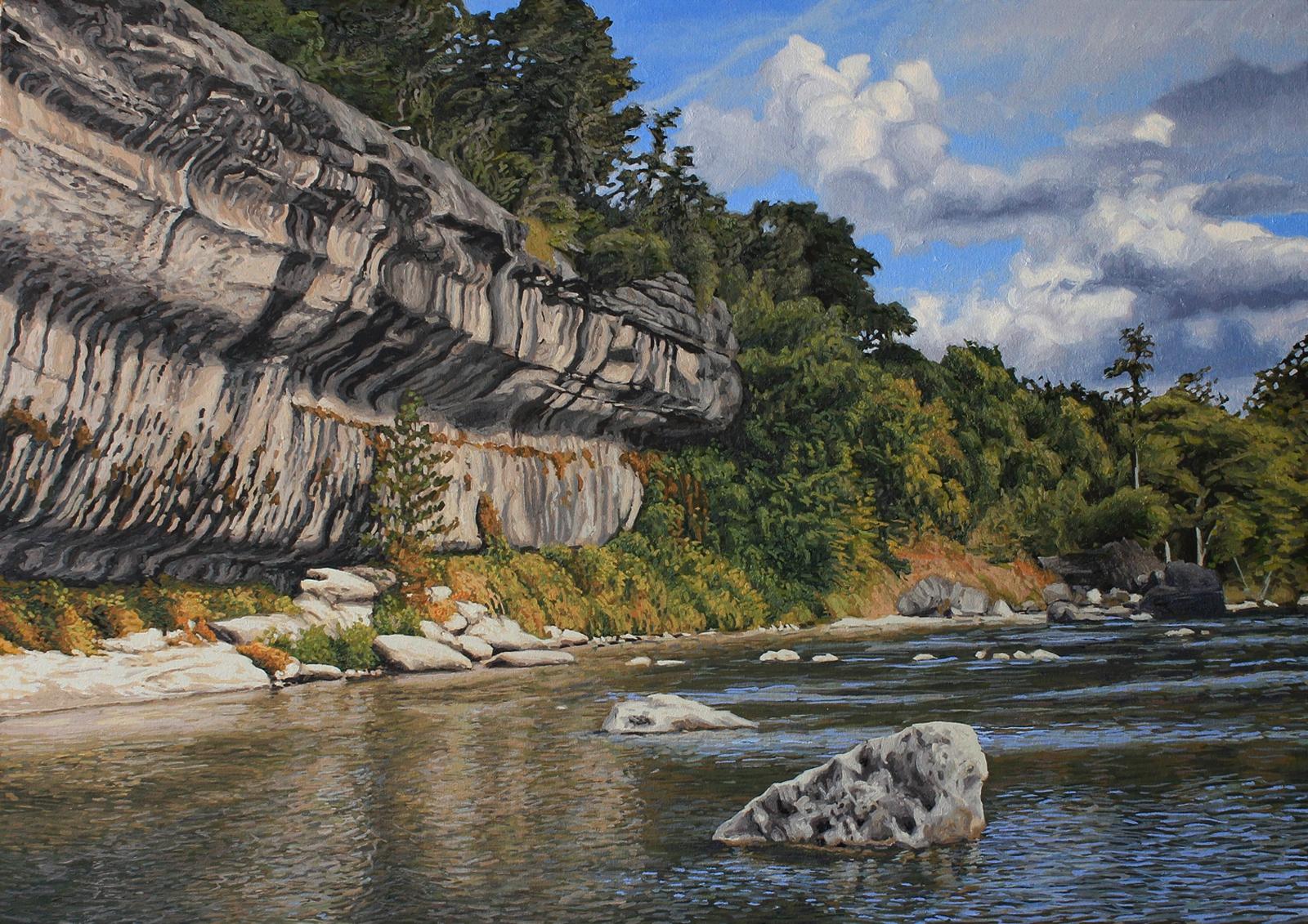 Garrett Middaugh Landscape Painting - On the Guadalupe River, oil painting, in the  Realism style.