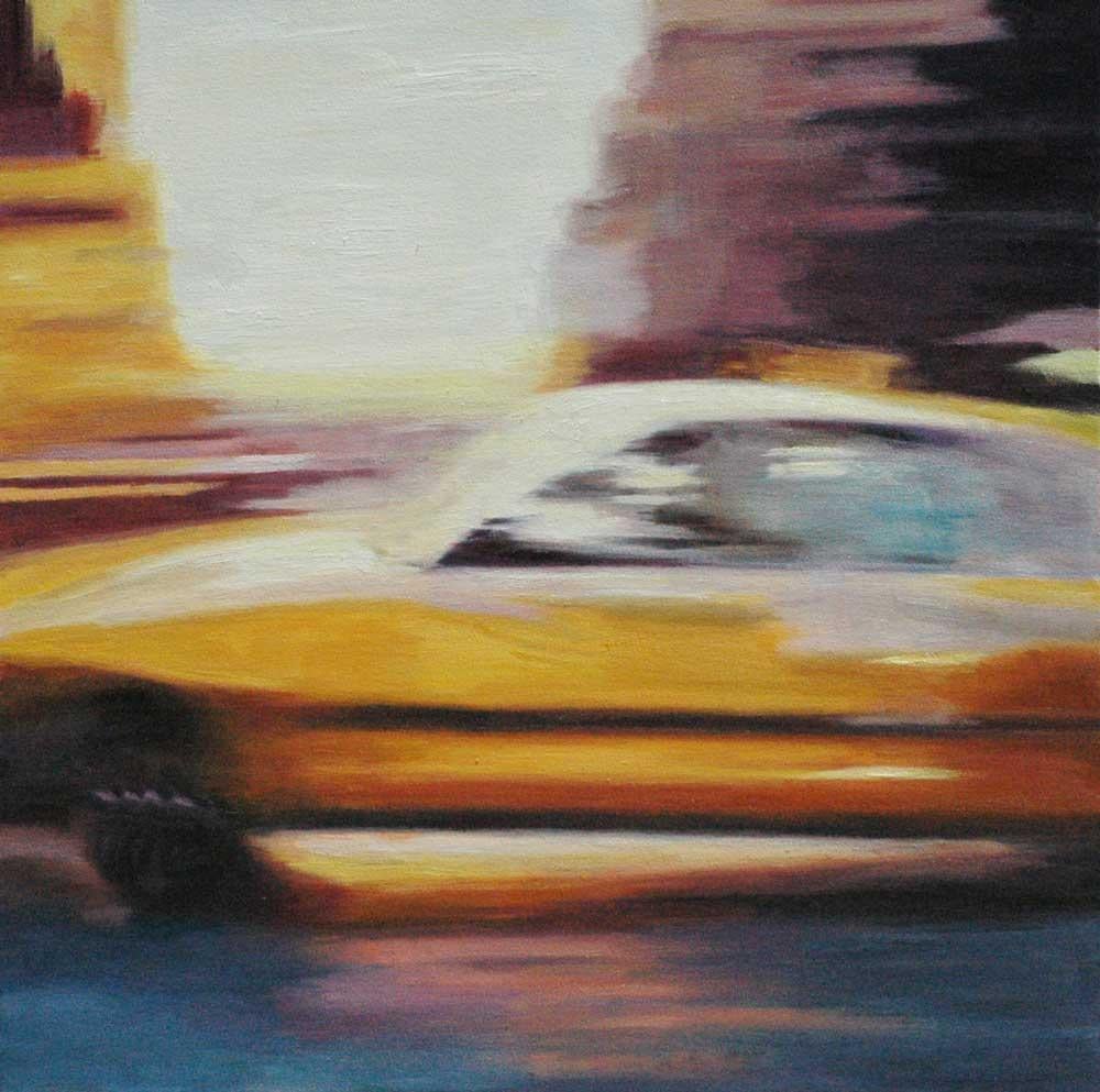 Joan Breckwoldt Abstract Painting - New York City Taxi,  Urban Landscape , Wall Street