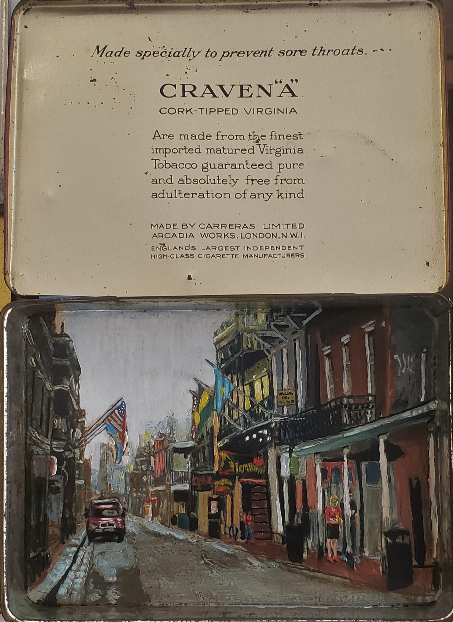   Craven  A Tobacco Tin, painted antique tobacco tins, New Orleans Street Scenes
