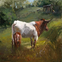 Longhorn du Texas, peinture à l'huile, prix d'excellence, Southwest Art, Western Art