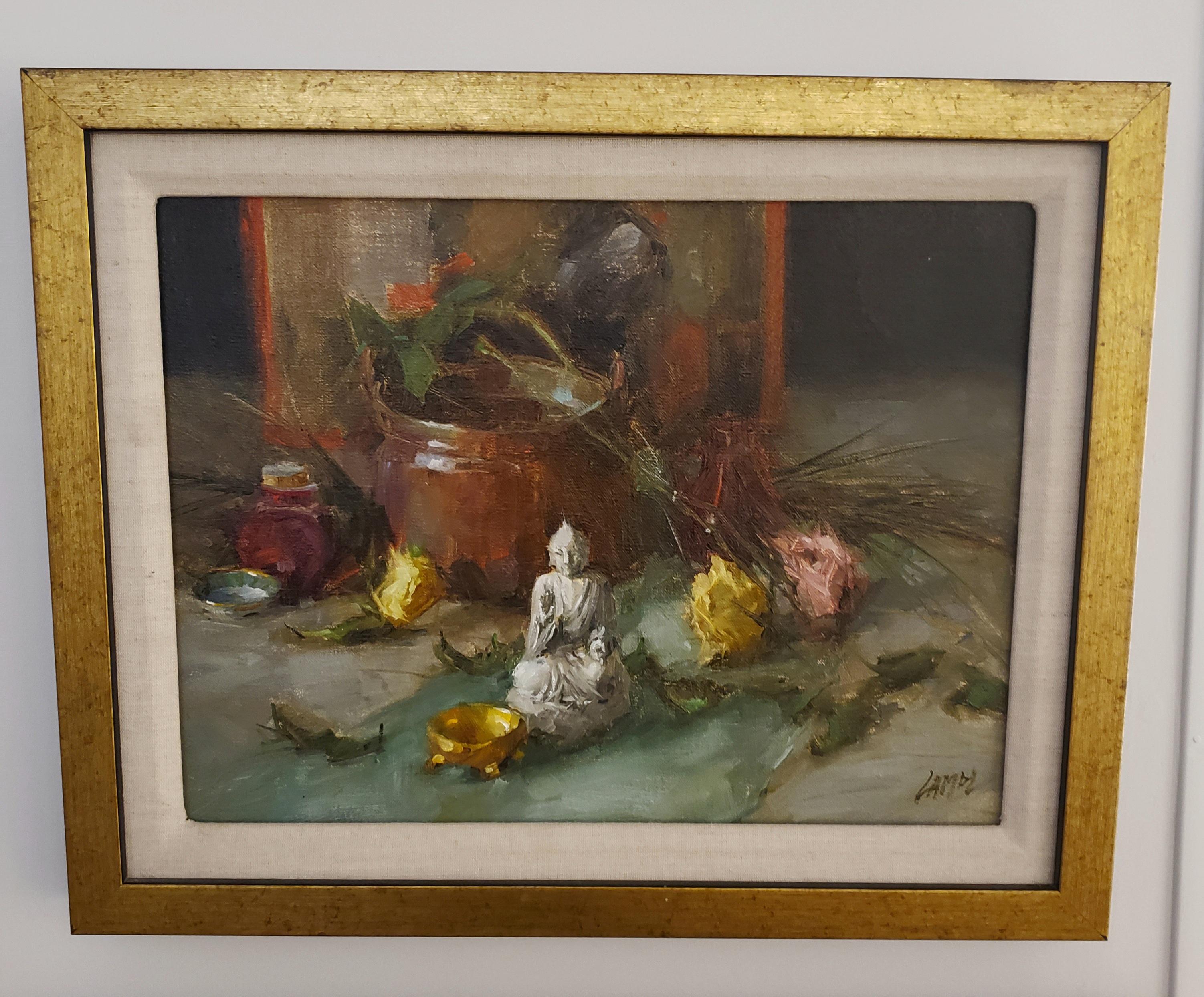 Asiatischer Schlamm  Mann mit Kupferschale, amerikanischer Impressionismus, New Mexico, klassische Kunst – Painting von Dorothy Lampl