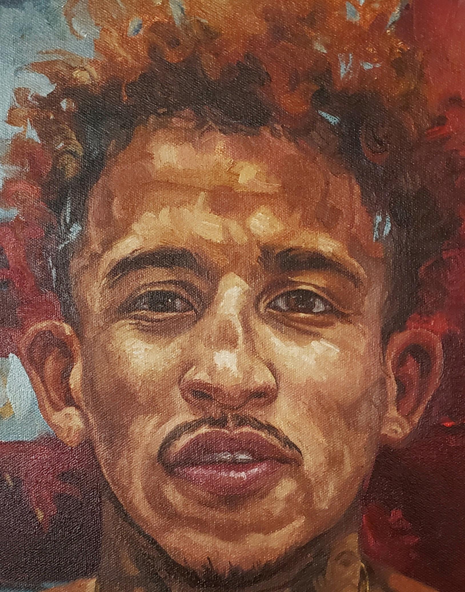 John Ramirez « Crappy », portrait, pro-boxeur, peinture à l'huile, Churchill - Impressionnisme américain Painting par Connie Connally