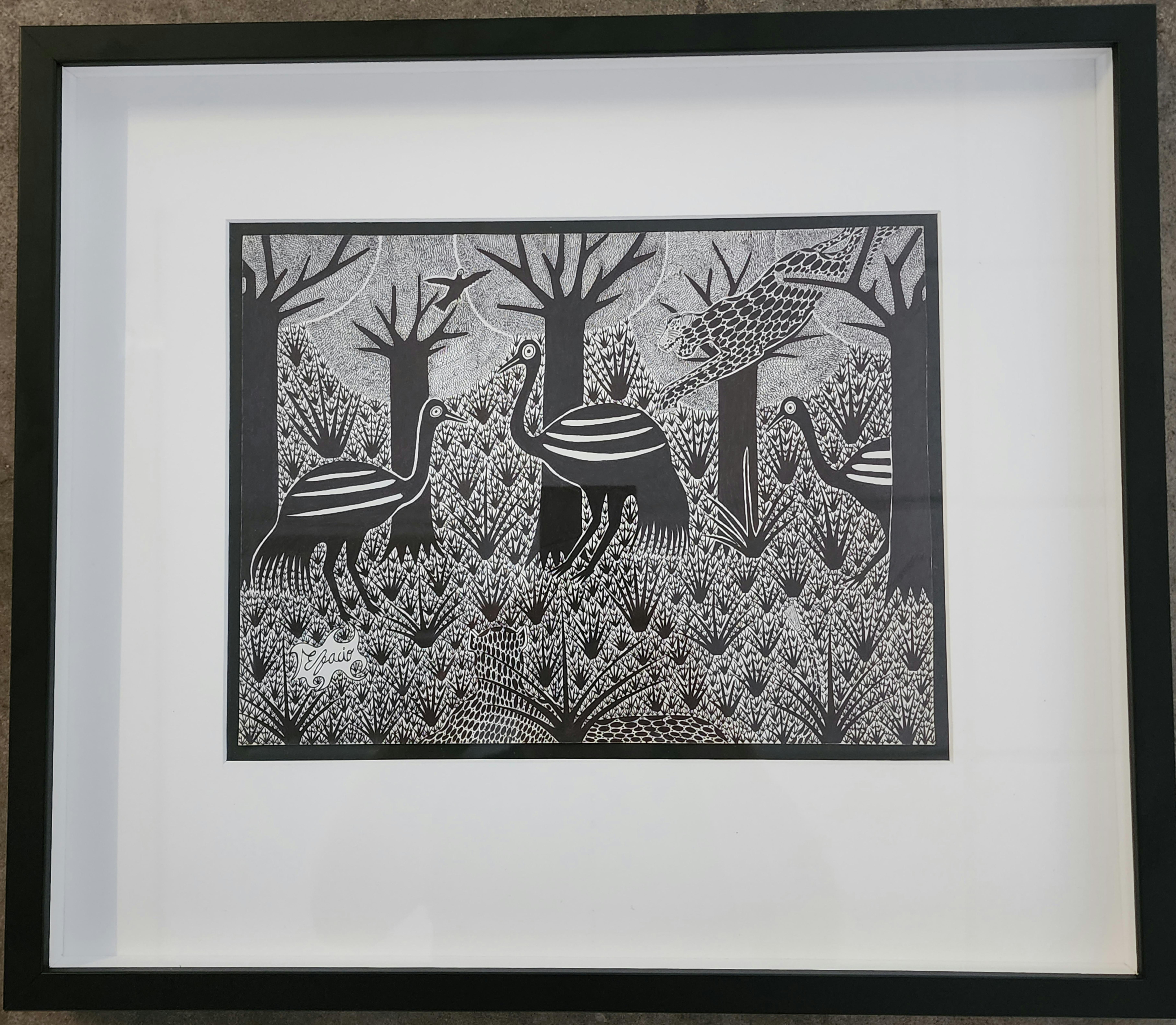 Paraguayanische Tuschezeichnungen aus dem Chaco #1, Papier, indigene Künstler, selten – Art von Efacio Alvarez