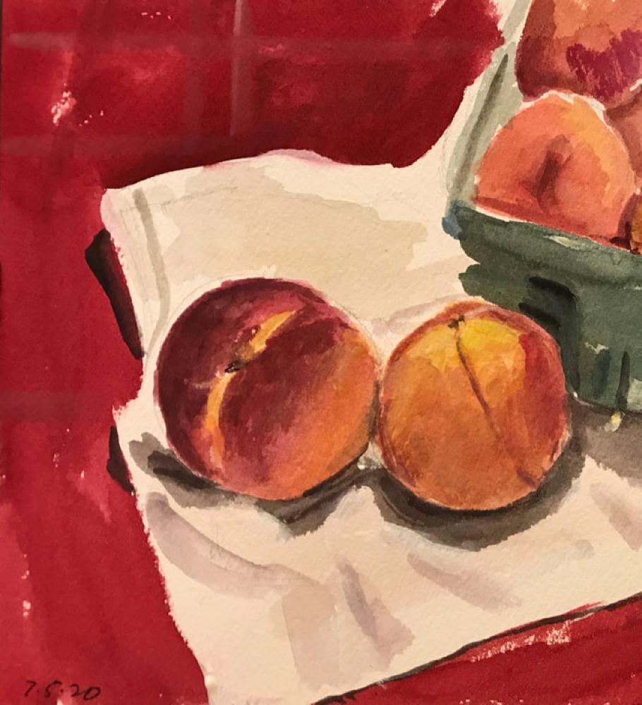 Pfirsichen, Aquarell und Gouache auf Papier, Stillleben, 7x10, Impressionismus (Rot), Still-Life, von  Eric Santoli