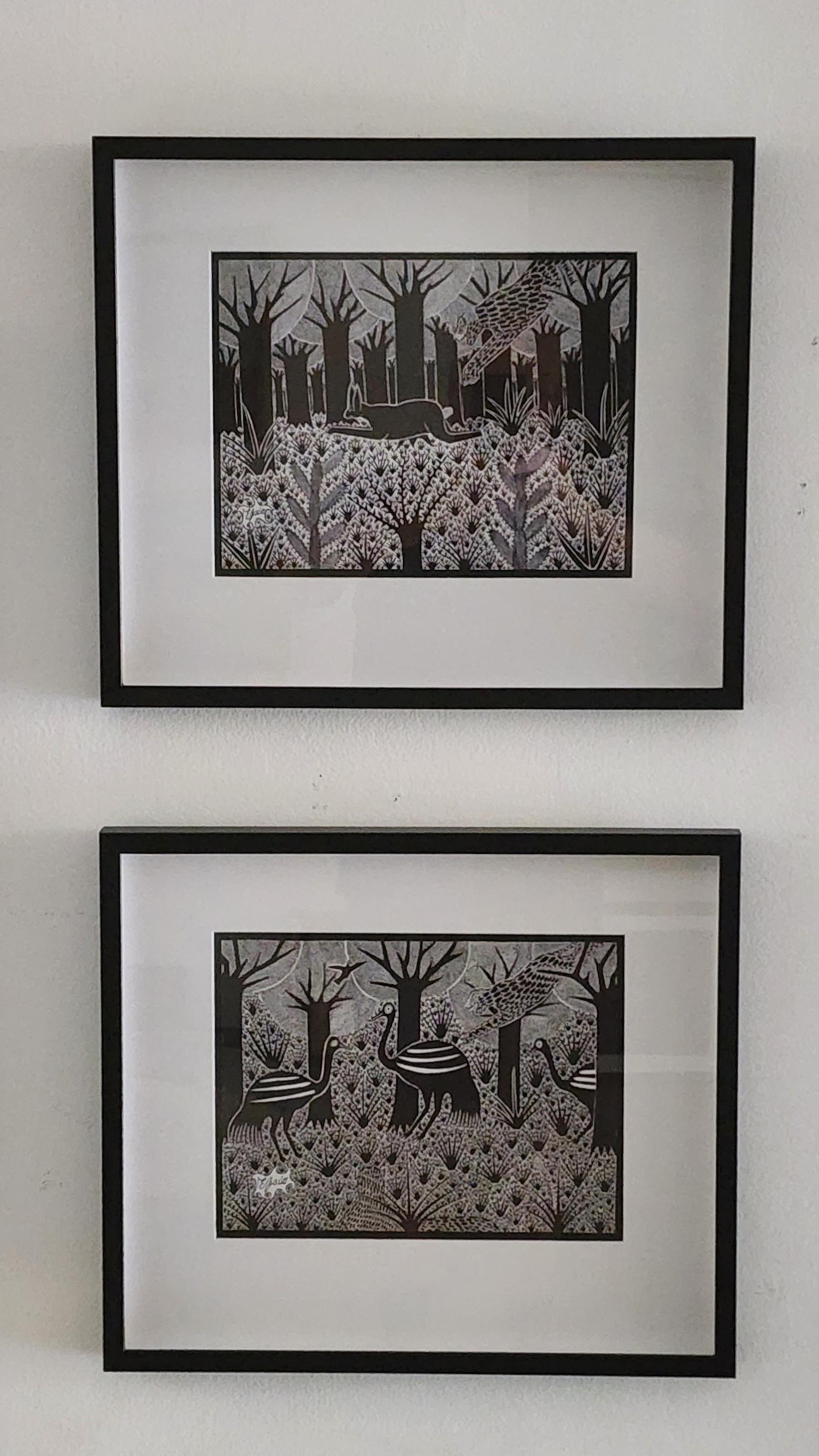 Paraguayanische Tuschezeichnungen aus dem Chaco #1, Papier, indigene Künstler, selten (Grau), Landscape Art, von Efacio Alvarez