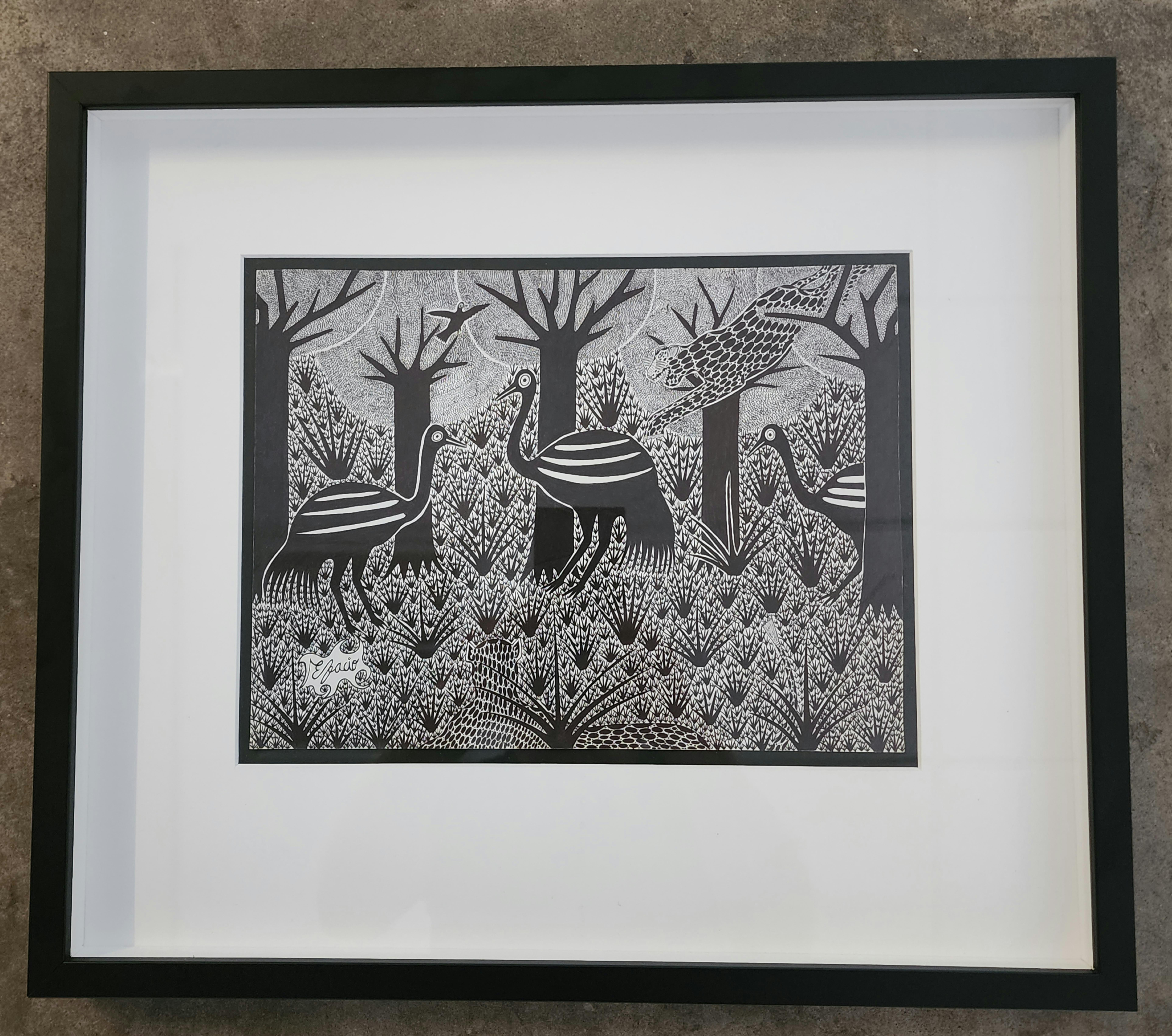 Paraguayanische Tuschezeichnungen aus dem Chaco #1, Papier, indigene Künstler, selten (Volkskunst), Art, von Efacio Alvarez