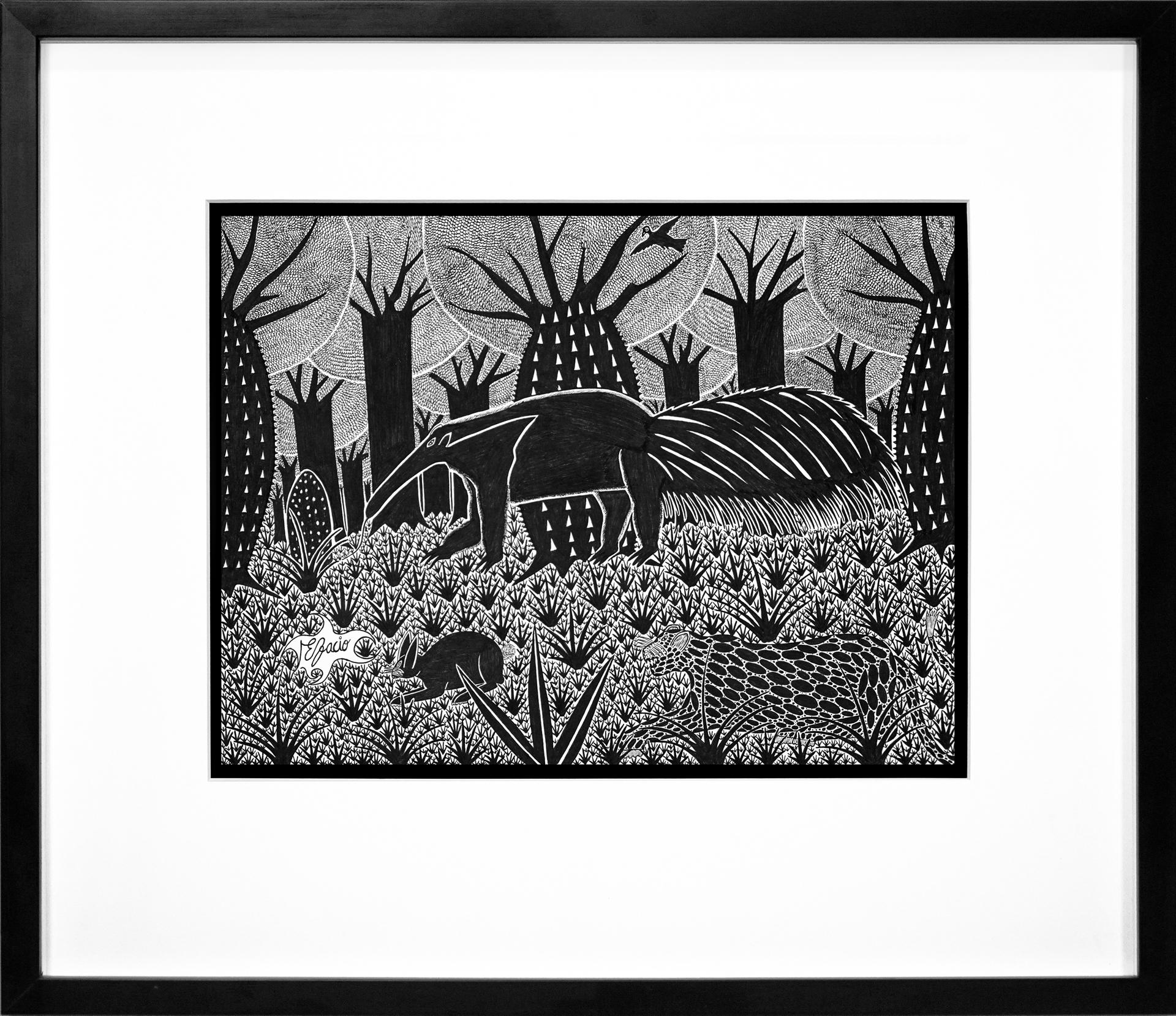 Efacio Alvarez Landscape Art - Paraguayan Ink Drawings from the Chaco #3,  Paper, Indigenous Artists, Rare