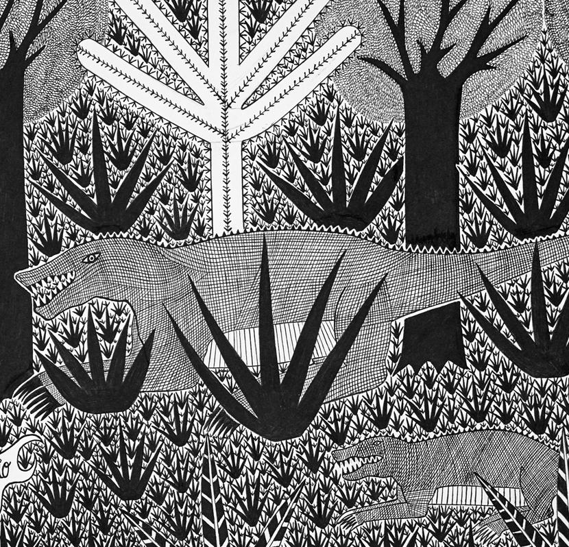 Paraguayan Ink Drawings from the Chaco #6,  Paper, Indigenous Artists, Rare - Black Animal Art by Efacio Alvarez