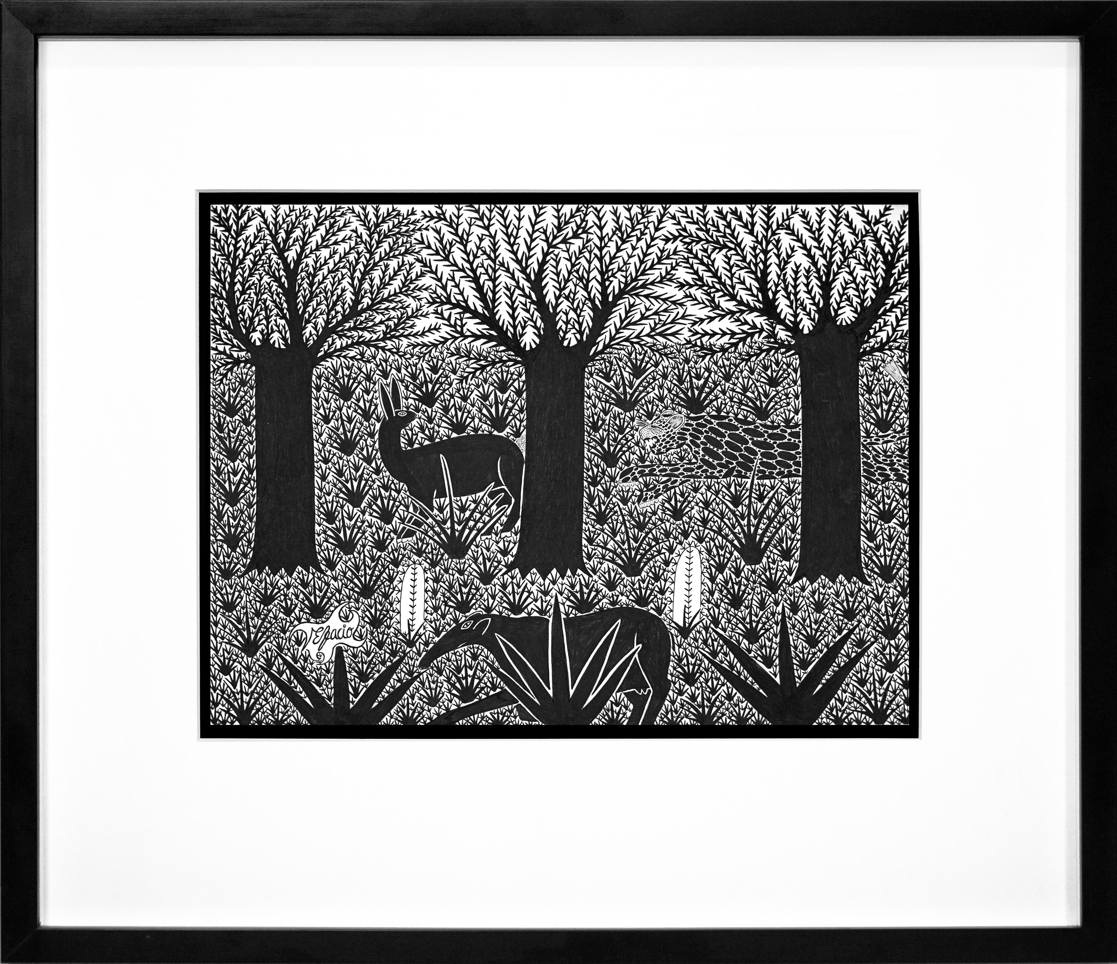 Dibujos en tinta paraguaya del Chaco nº 9,  Papel, Artistas indígenas, Raros - Landscape Art Negro de Efacio Alvarez