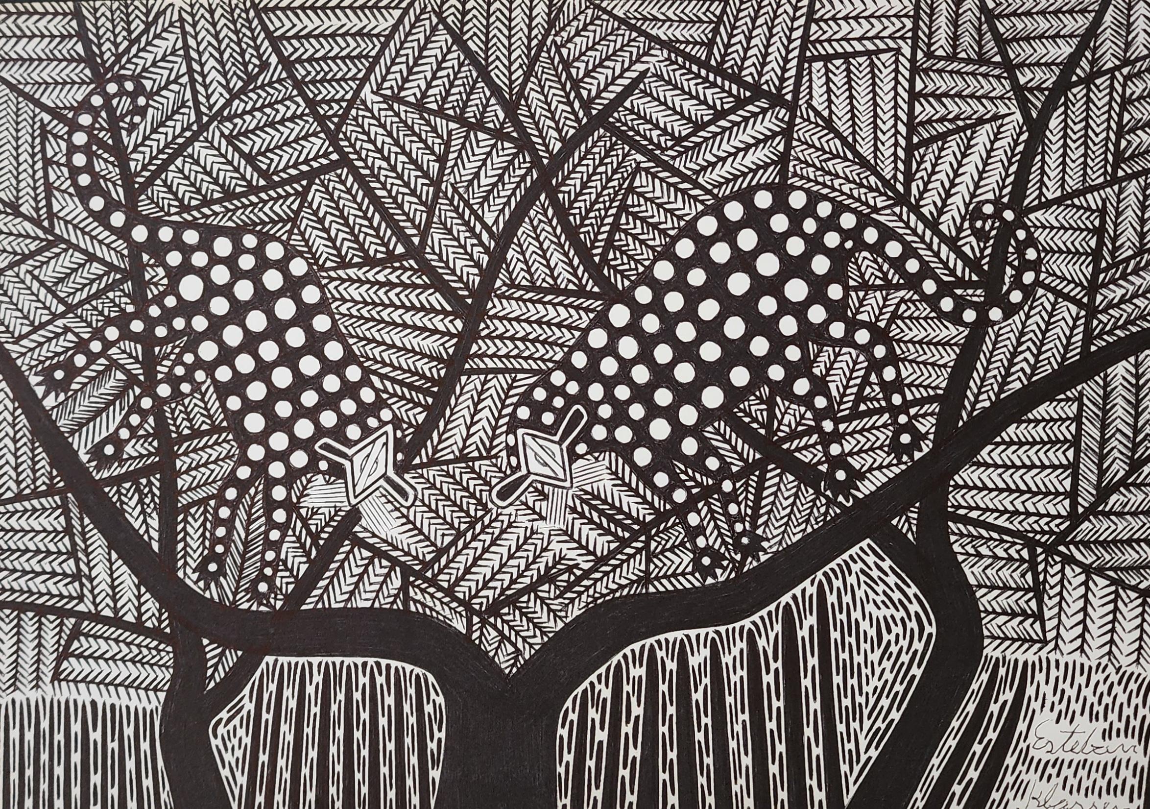 Disegni a inchiostro paraguaiano dal Chaco #11 Carta inchiostro indigena E. Klassen - Art di Esteban Klassen