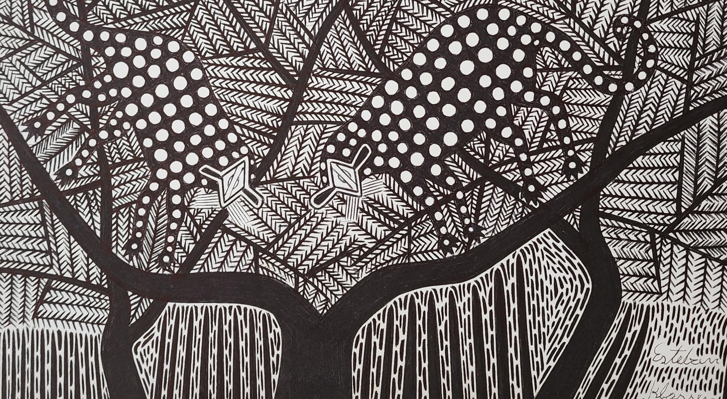 Disegni a inchiostro paraguaiano dal Chaco #11 Carta inchiostro indigena E. Klassen - Landscape Art Nero di Esteban Klassen