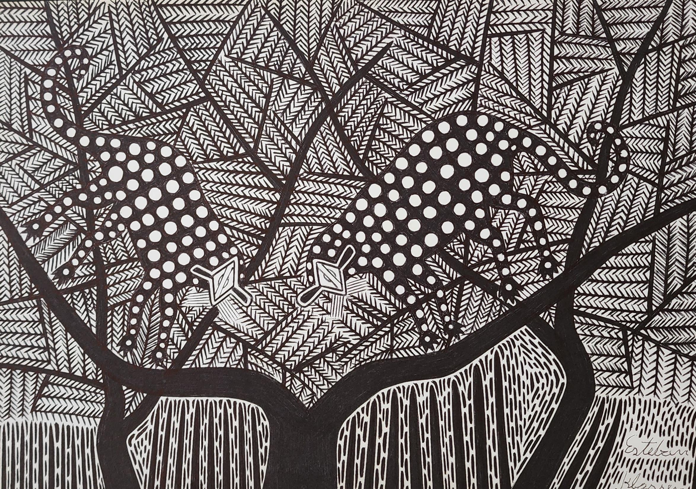 Disegni a inchiostro paraguaiano dal Chaco #16 Carta Indigena Osvaldo Pitoe in vendita 5