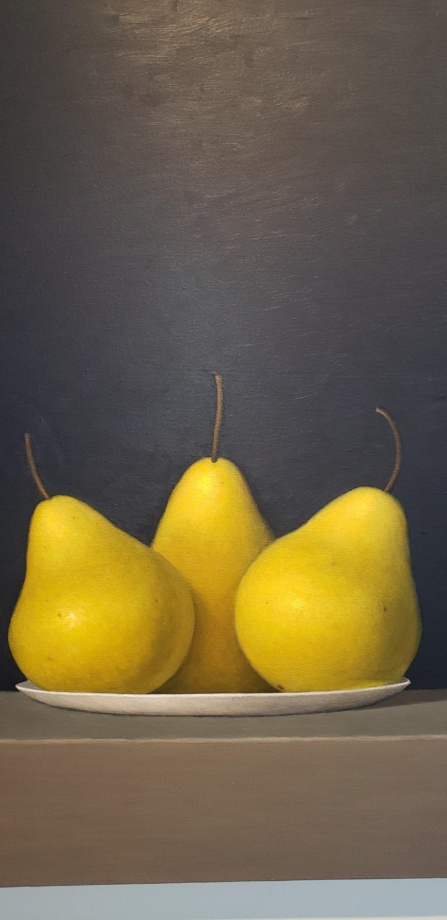 Three Pears on a Pewter Plate , oil painting, American Realism  - Painting by David Harrison
