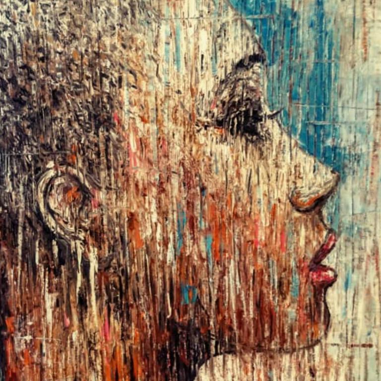 Cuban Tropical Woman, oil and mixed media, Abstract Portrait - Painting by Adonis Muiño