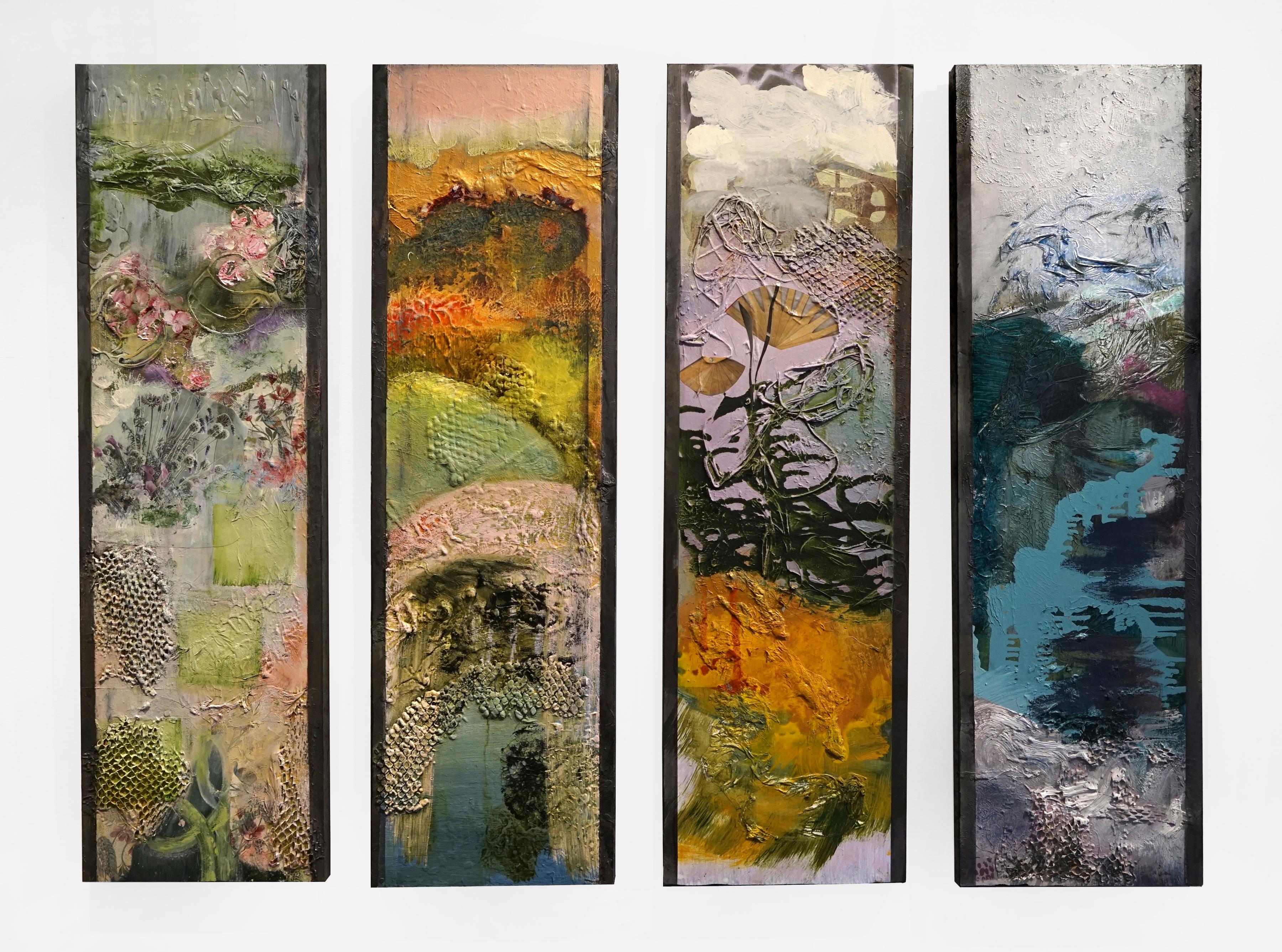 Joan Bohn Abstract Painting - The Four Seasons, mixed media painting, in the style of Abstract Expressionism