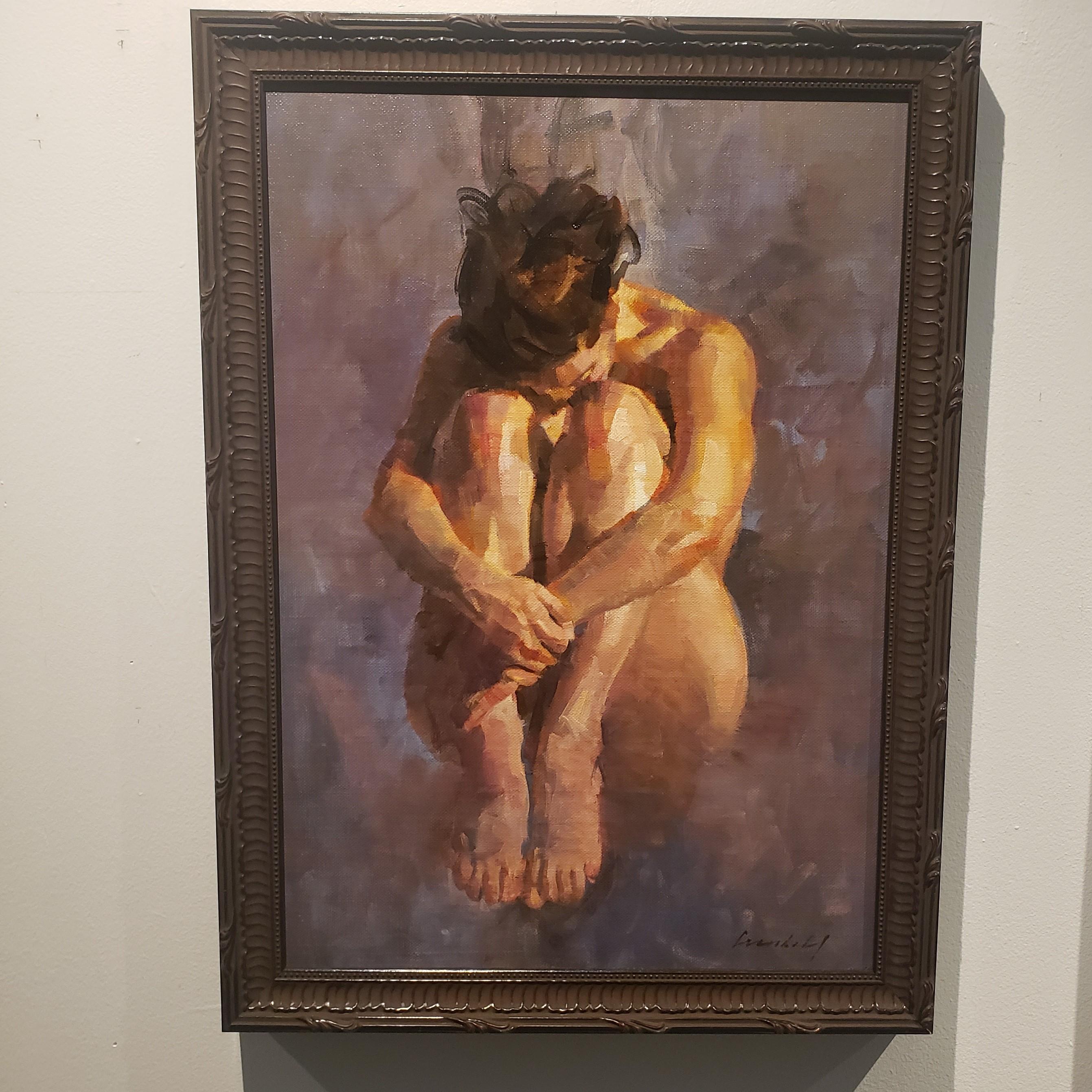 V. in Tucked Position, oil painting, Figurative style  - American Impressionist Painting by James Crandall