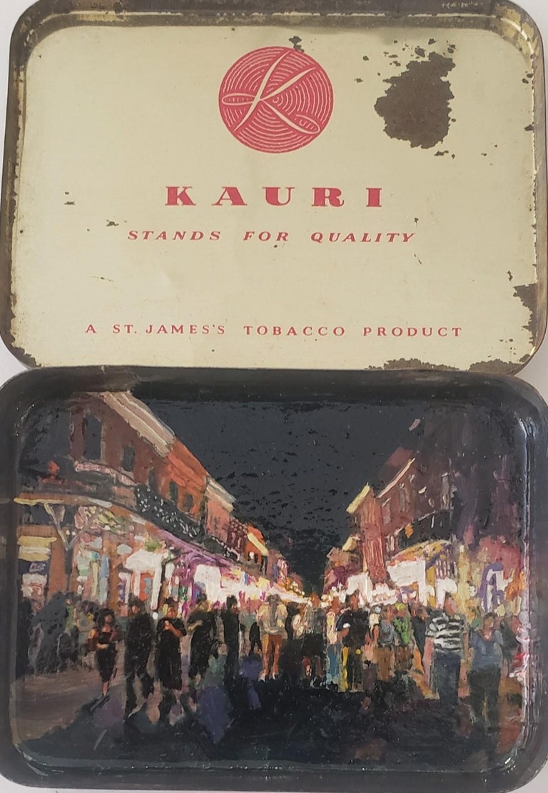kauri tobacco tin Michael O'Briant - Craven A Tobacco Tin, painted antique tobacco tins, New  Orleans Street Scenes For Sale at 1stDibs