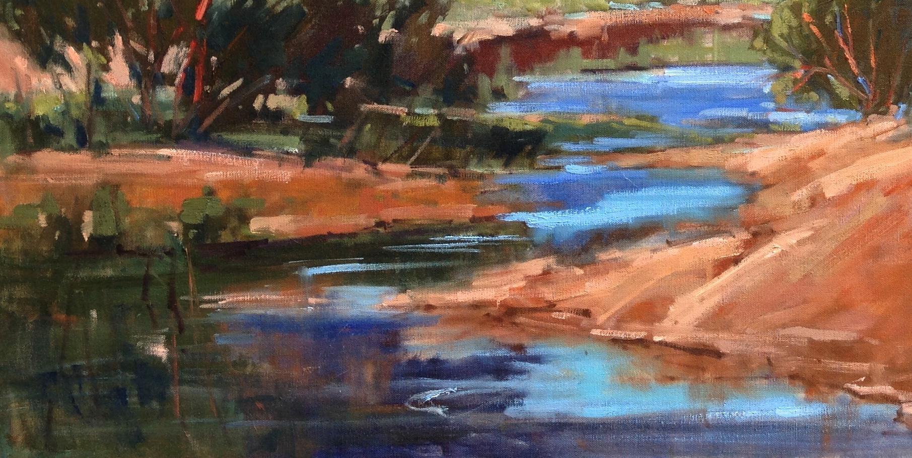 Quiet Place , oil painting, American Expressionism style , Texas Artist, - Brown Landscape Painting by LaNell Arndt