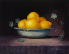 Luscious Lemons In Antique Bowl, Painted in the Style of Realism, Oil on Panel