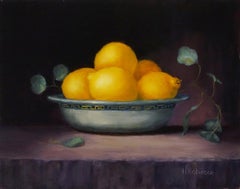 Study for Luscious Lemons In antiker Schale, im Stil des Realismus gemalt, Öl