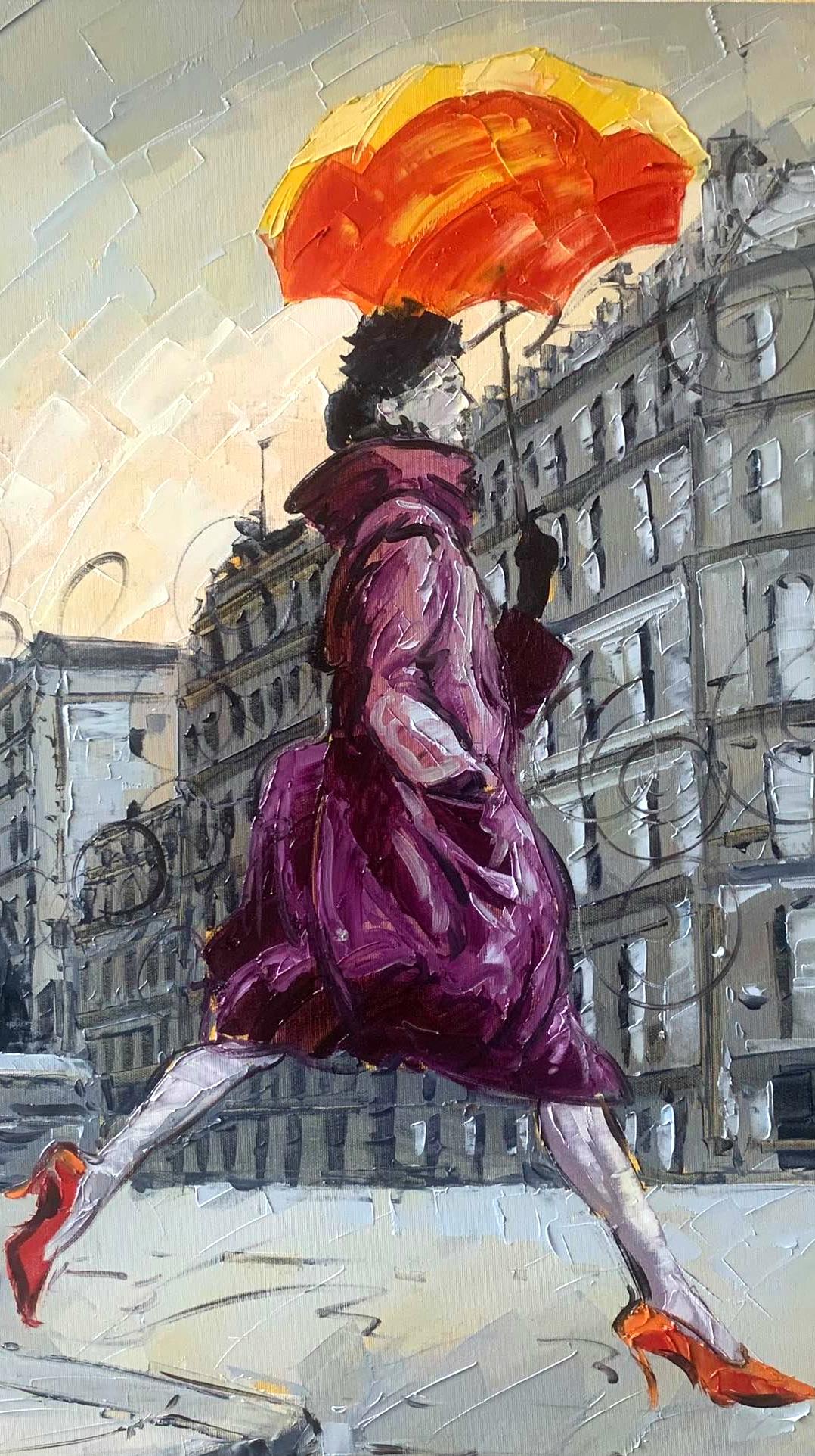 Coco in Paris is a series of four paintings. This is Coco III..They can be sold as a set $8800 or individually  $2200. The Coco series is by a young Cuban artist now living in Barcelona. Coco series was painted plein air  just recently on a trip to