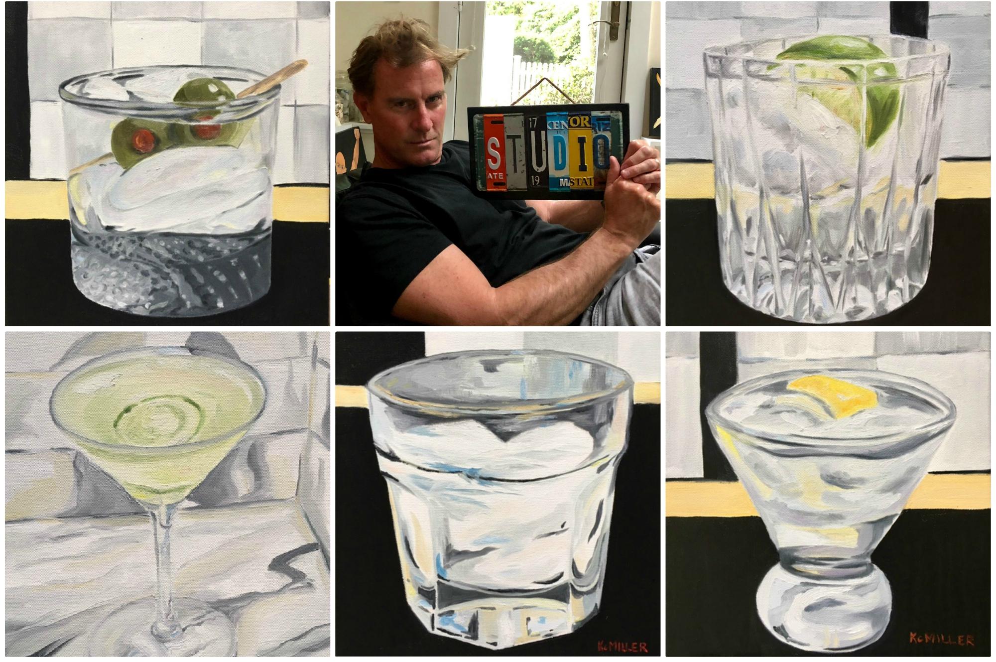 Cocktails  Series of 8 different paintings, soft pop art, Realism  - Painting by Ken Miller