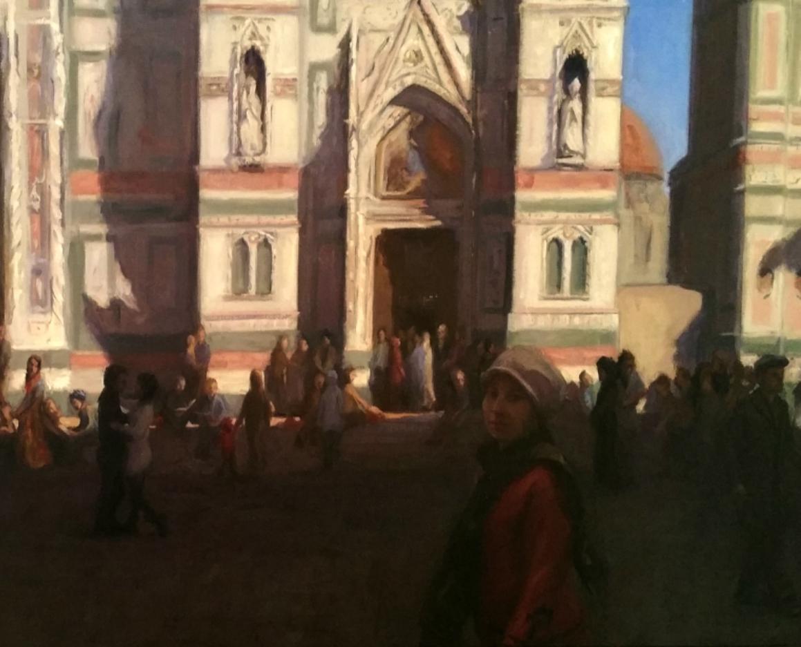 The Duomo, oil painting in the Style of Realism, Florence Italy Light and Shadow - Painting by Melissa F. Sanchez