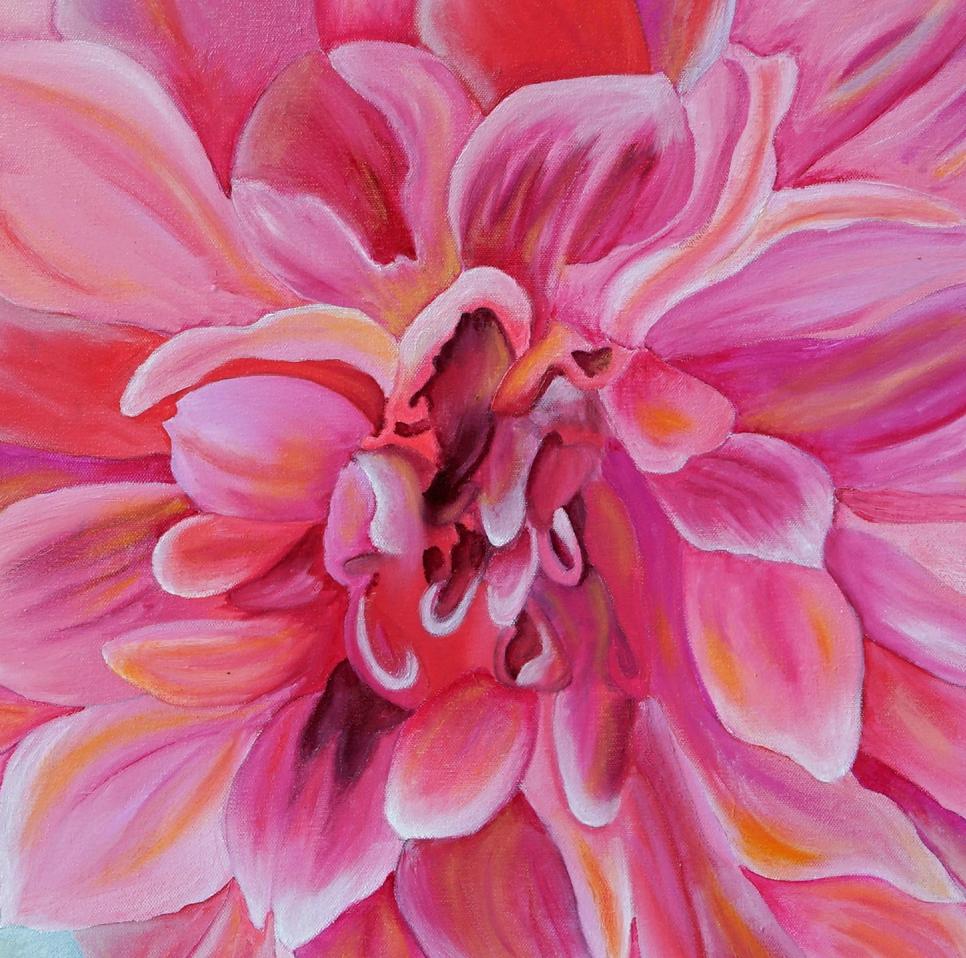 Dahlia, floral painting, Realism, Texas artist, Still-life - Painting by Debbie Pakzaban
