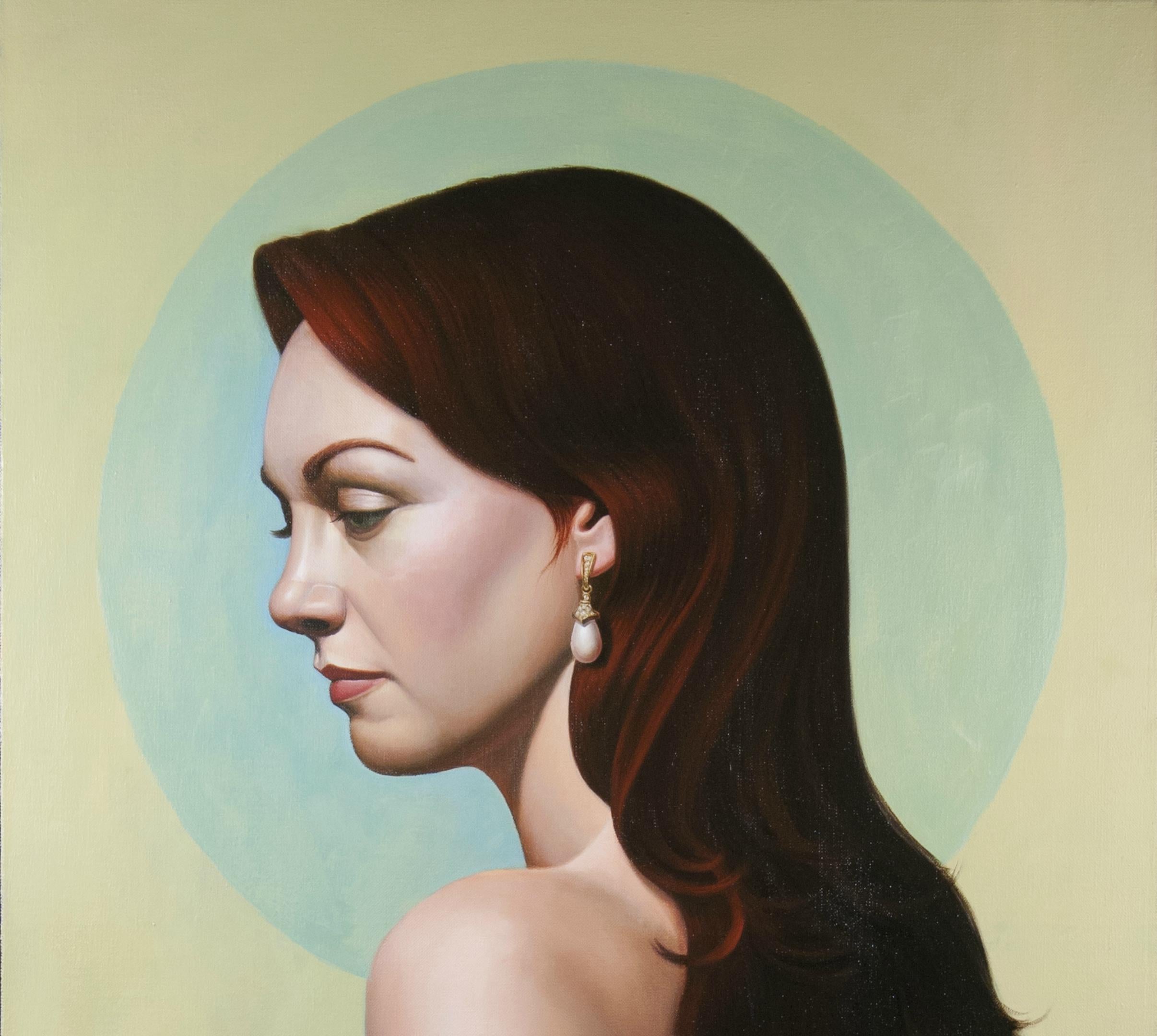 Blue Moon, peintre réaliste américain, art figuratif représentatif, portrait - Réalisme américain Painting par Gary Hernandez