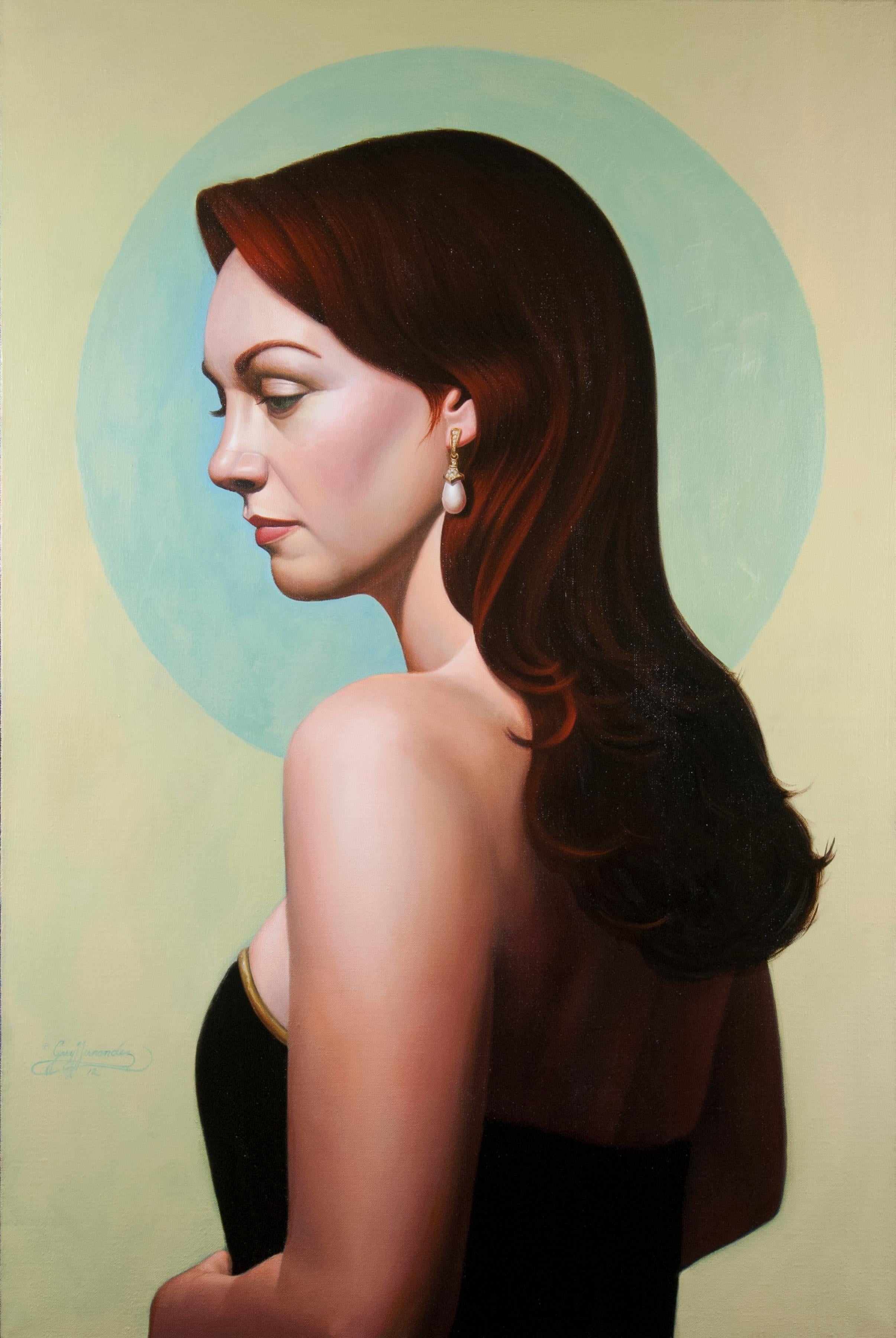 Portrait Painting Gary Hernandez - Blue Moon, peintre réaliste américain, art figuratif représentatif, portrait