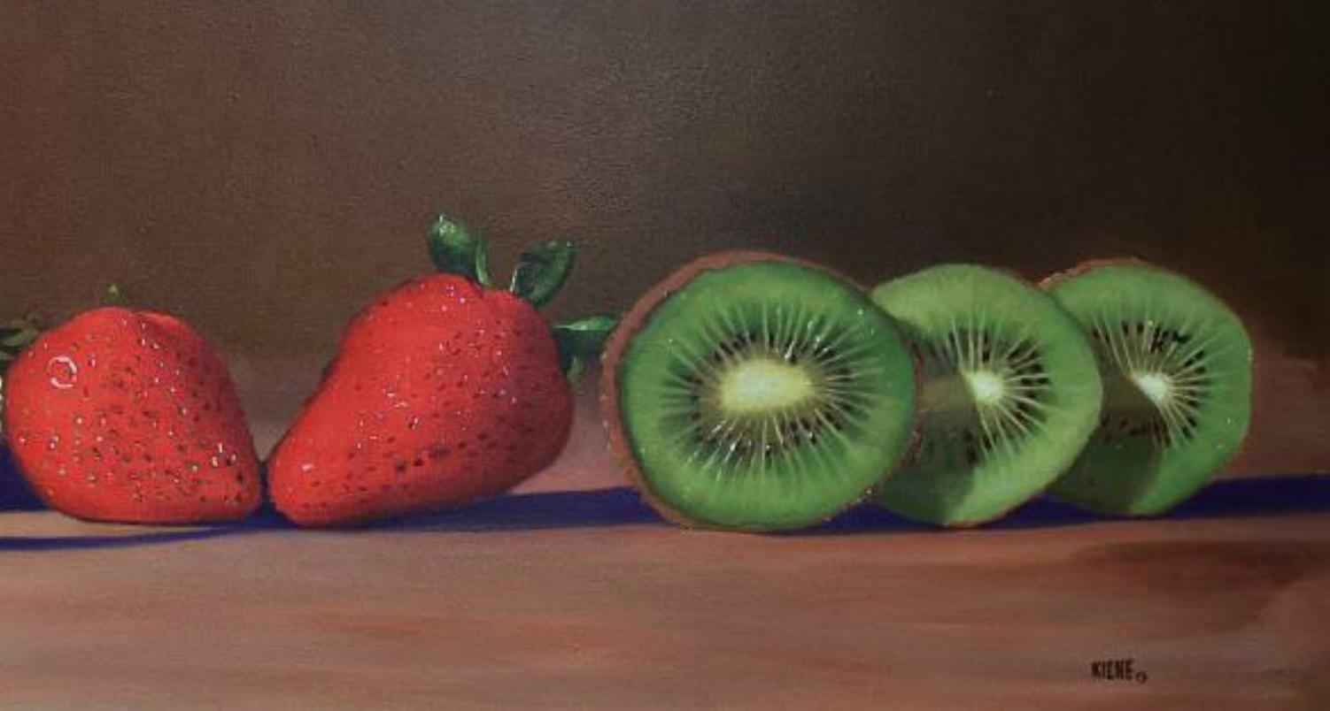 Scott Kiche Still-Life Painting -  Strawberries & Kiwi , oil painting still-life  Realism style, American Realist 