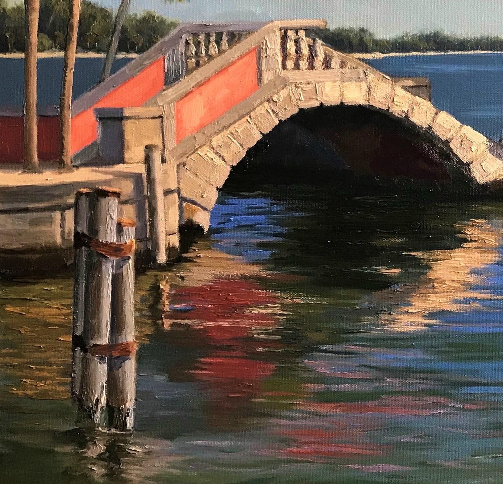 Andres Lopez Landscape Painting – Gemälde der Alten Brücke, Wasser- und Landschaftsbilder, Schönheit der Natur, amerikanischer Traum