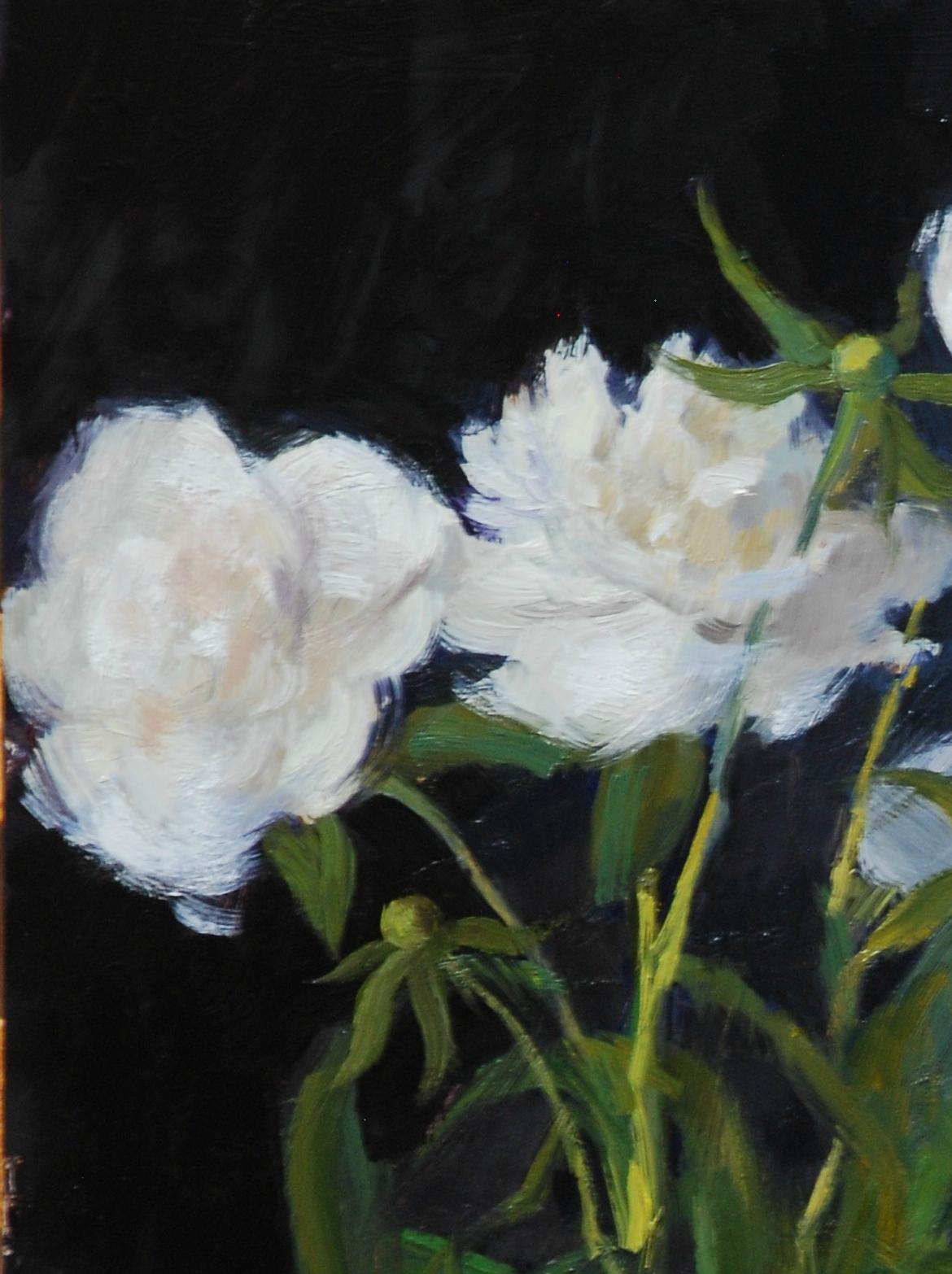 Peonies is an American Impressionist painting by Stuart Fullerton.  The artist is known for his figurative  and Still-Life paintings in the Impressionistic style. He has been exhibited in many of the Oil Painters of America exhibitions. Notice the