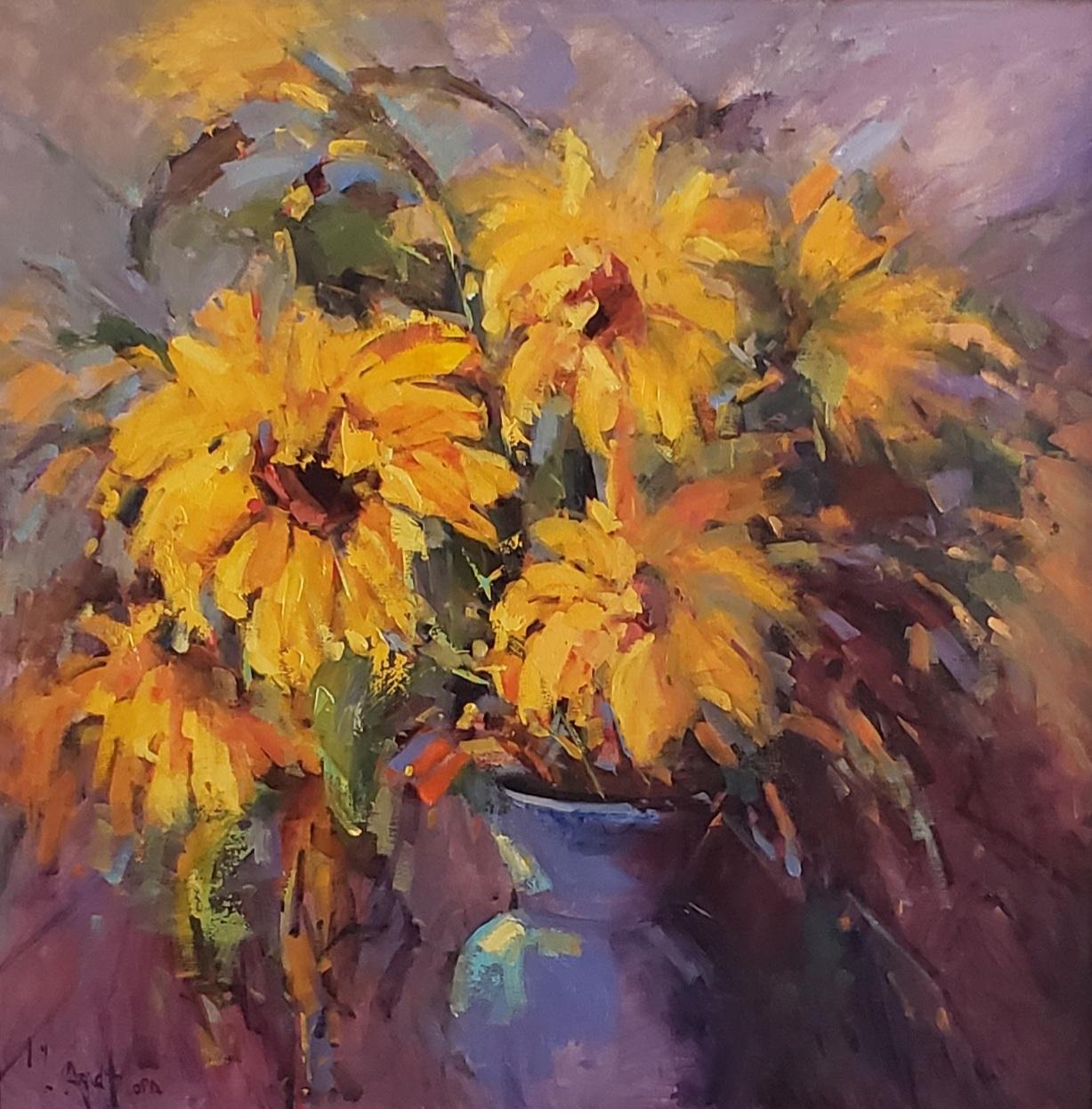 LaNell Arndt Landscape Painting - Sunflowers , oil painting, American Expressionism  , Texas Artist, Floral 