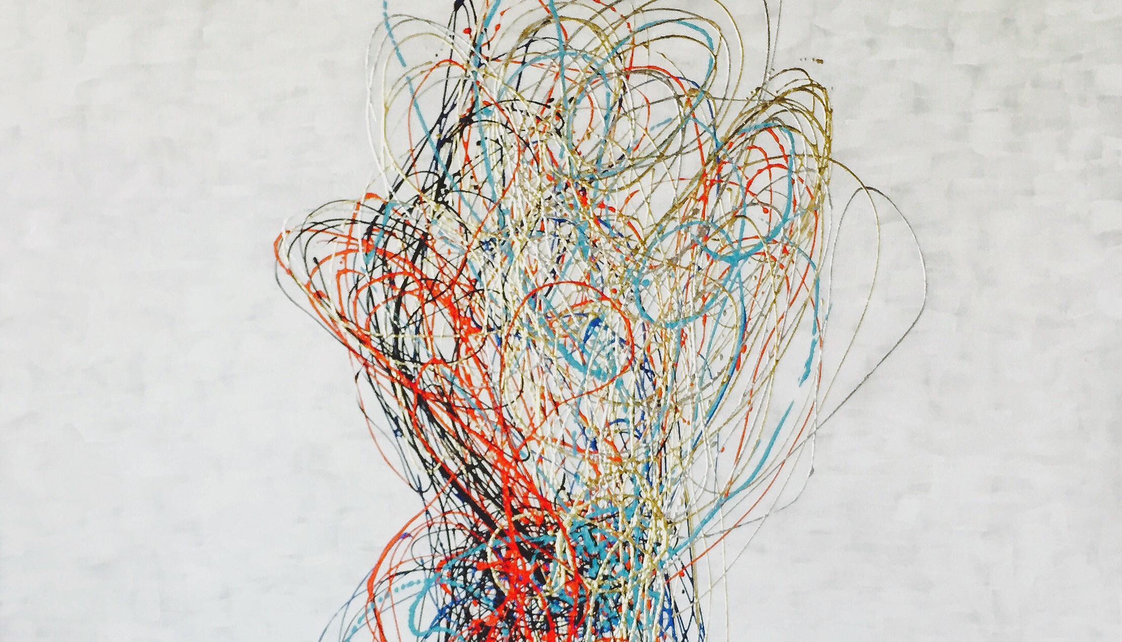 Peinture - Balloon, peinture abstraite, artiste américain, oeil, techniques mixtes - Abstrait Painting par Michael O'Briant