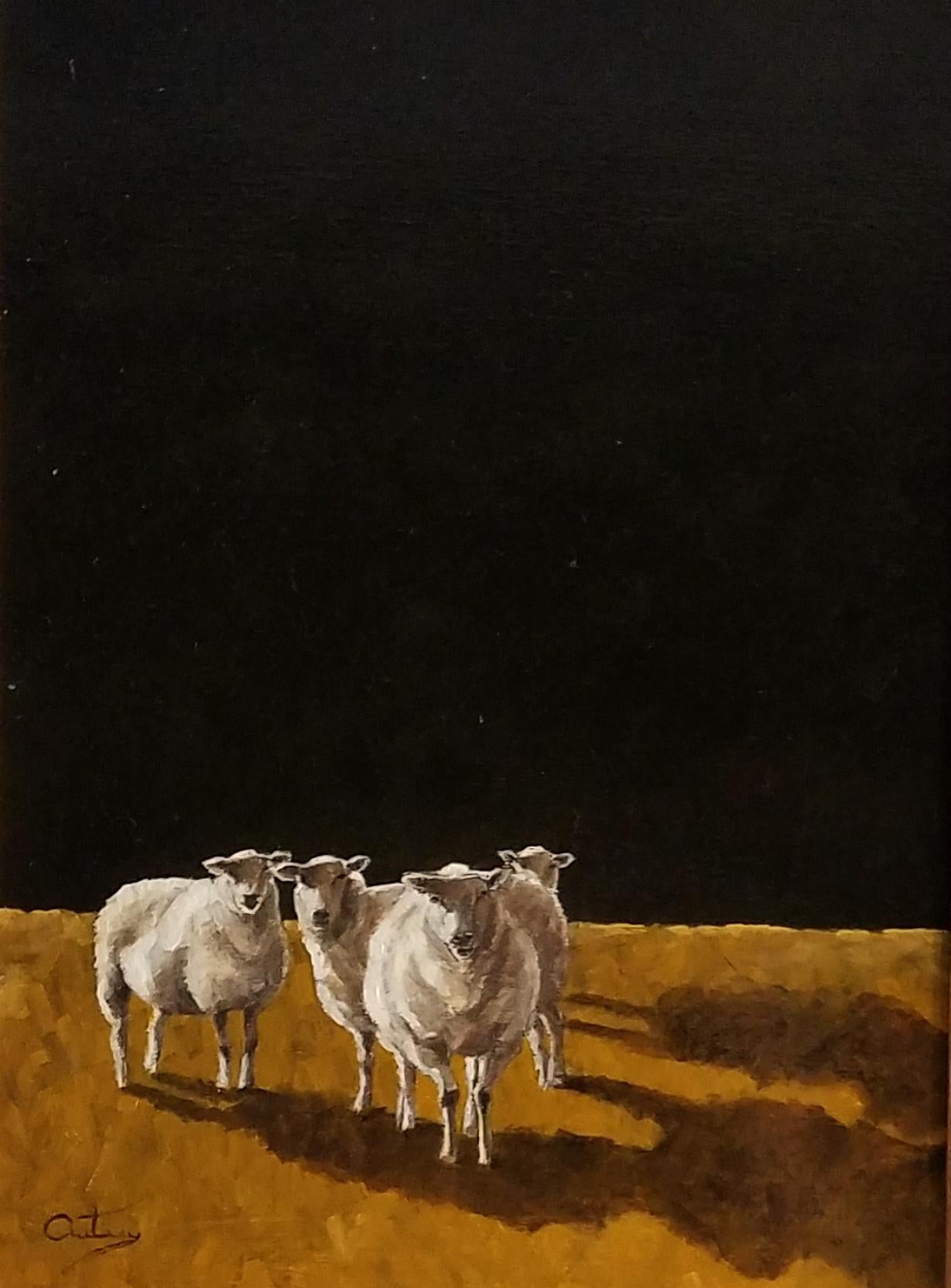  Texas Longhorn and Cattle, Realism, Texas Artist, Realist, Light and Shadow - Painting by Luke Autrey