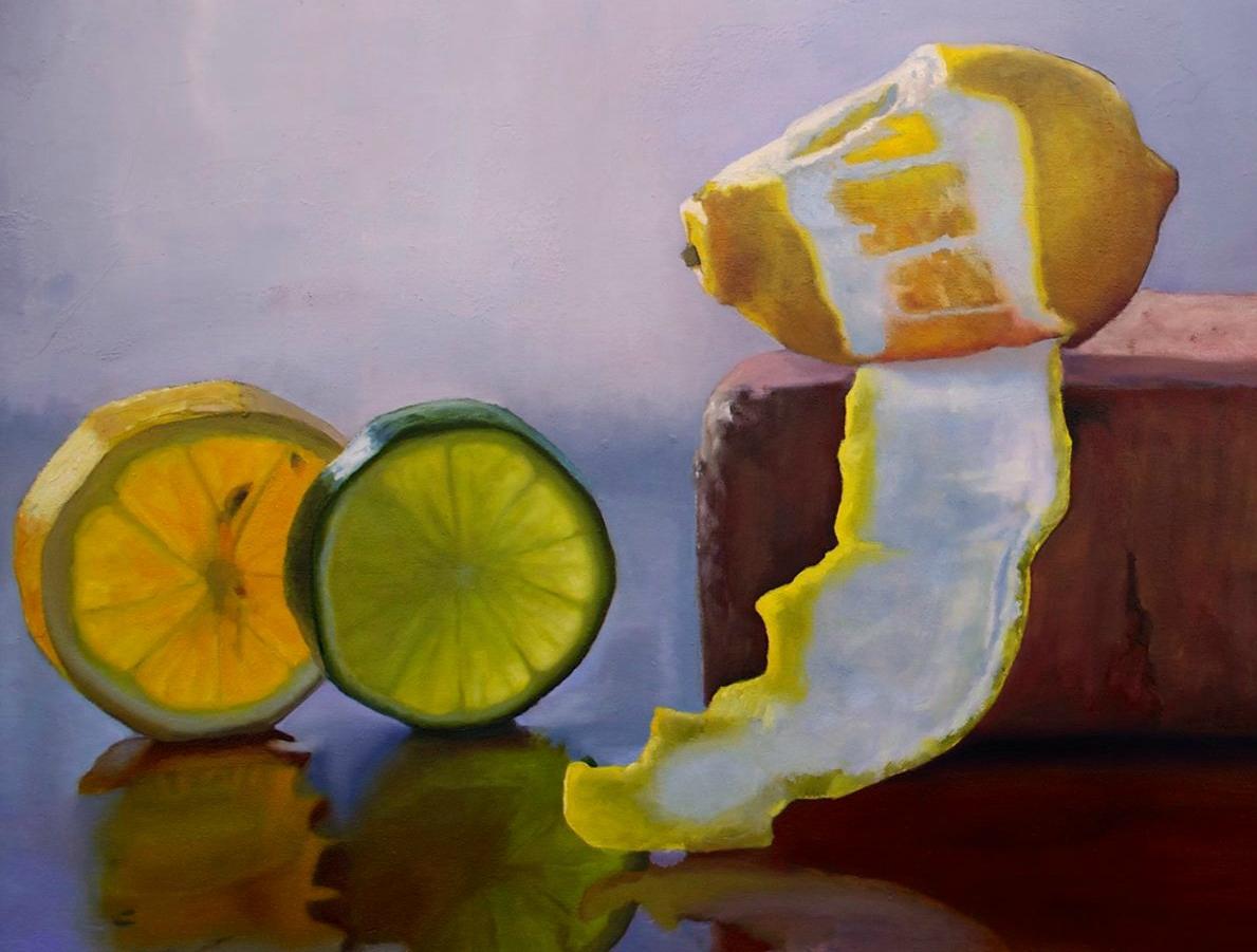 Citrus , oil painting , still-life , Realism style, American Realist painter - Painting by Scott Kiche