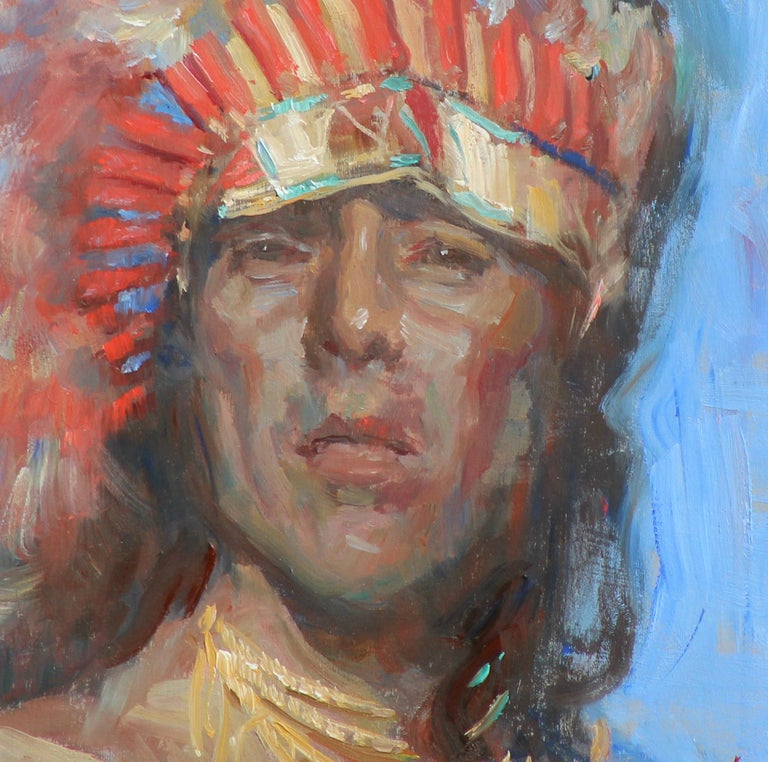 Eagle Feather, Native American Indian, oil painting , Texas Artist, Western Art - Painting by William Kalwick